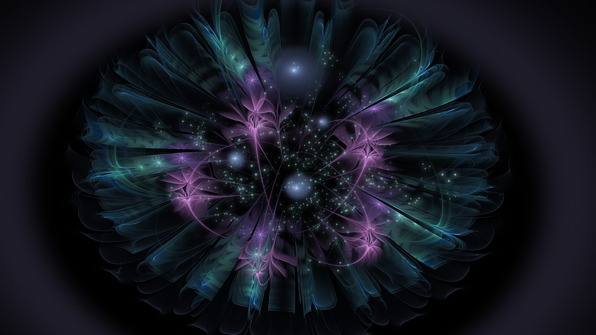Abstract fractal flower with glowing particles HD Wallpaper