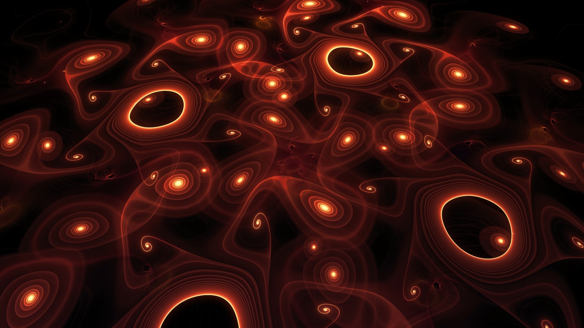 Abstract fractal pattern with glowing orange swirls HD Wallpaper
