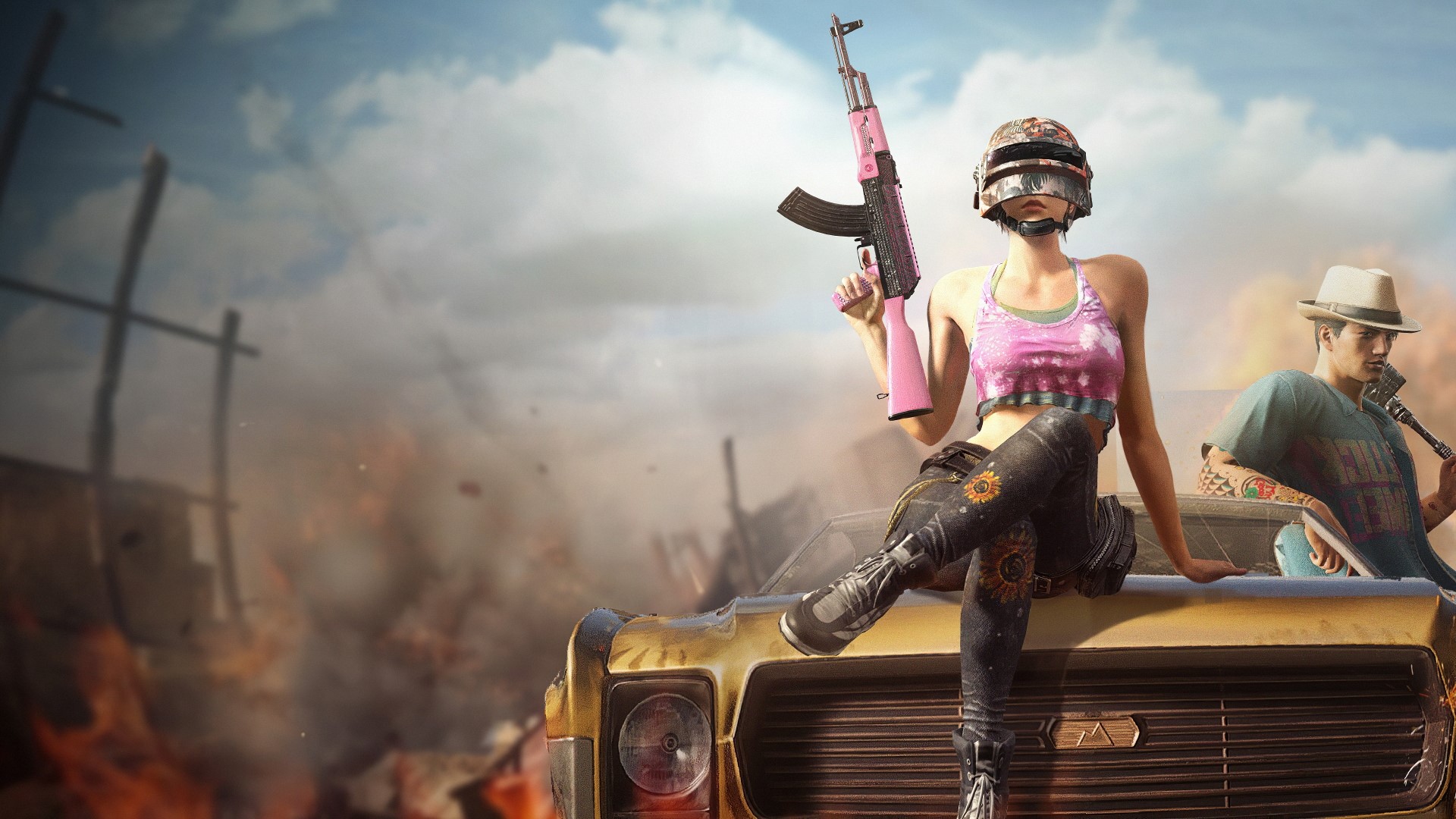 Girl with pink rifle from PUBG HD Wallpaper