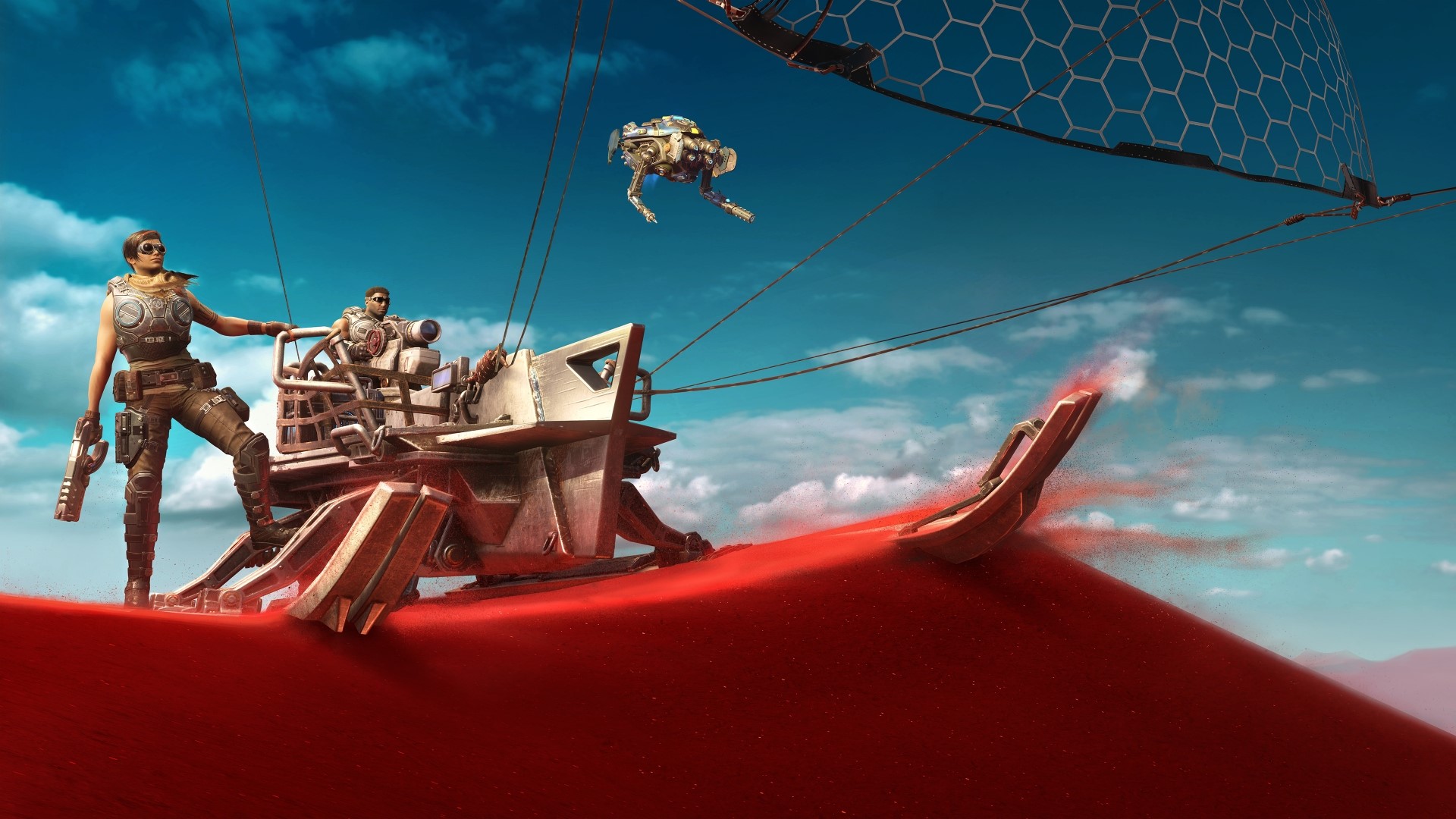 Gears 5 characters on a sand skiff HD Wallpaper