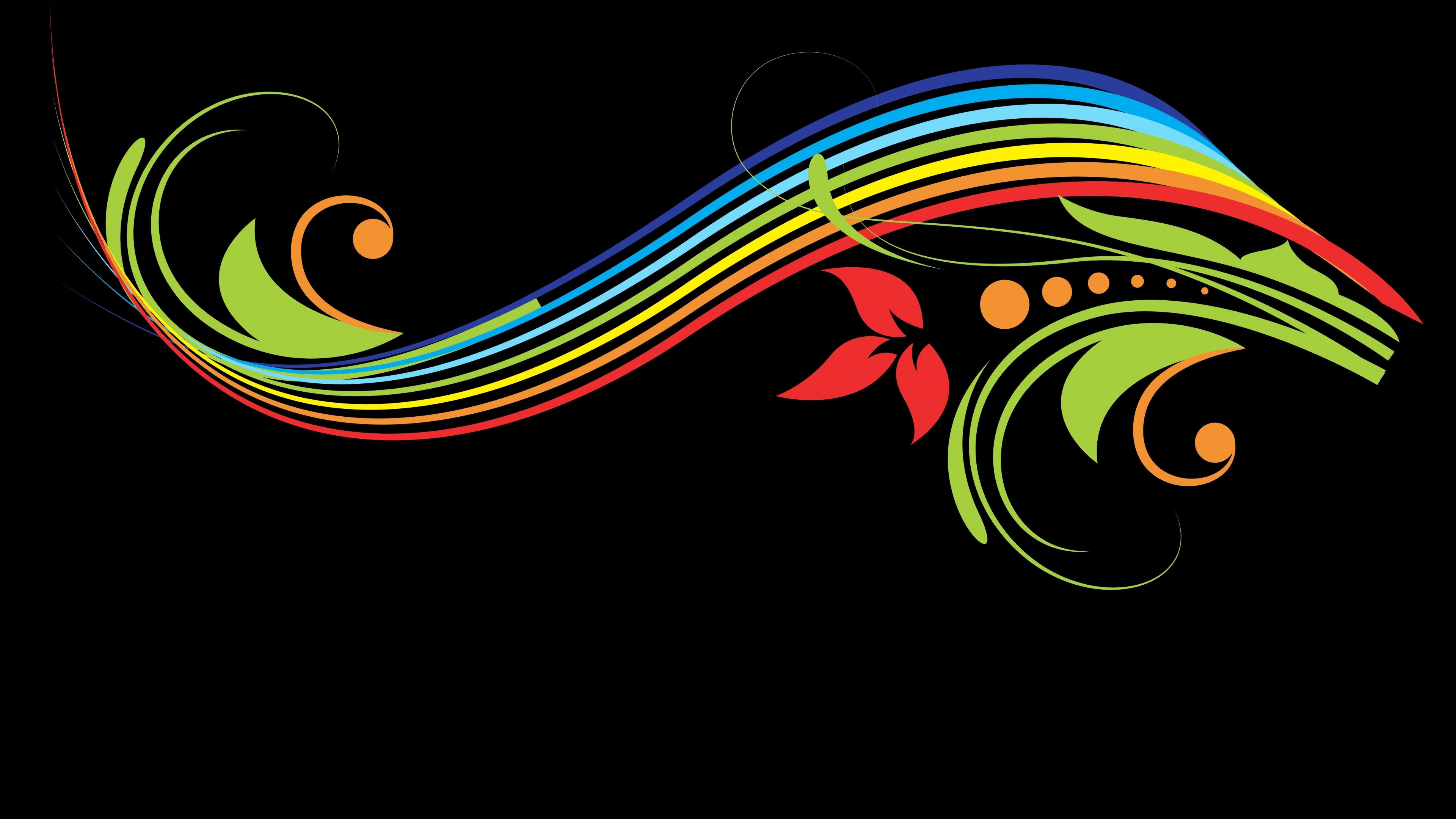 Colorful Abstract Swirls and Flowers on Black HD Wallpaper