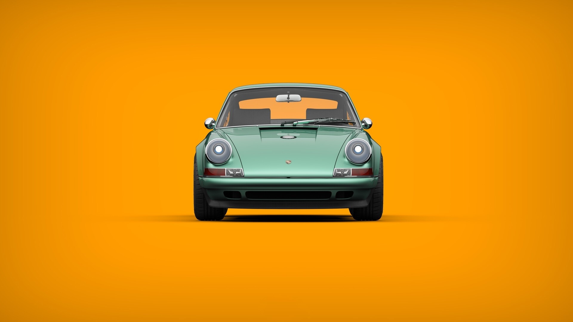 Green Porsche 911 on orange background HD Wallpaper