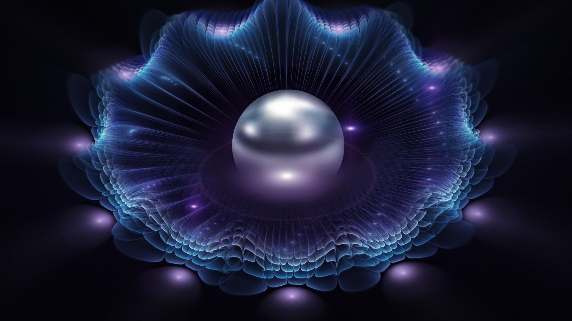 Abstract Blue and Purple Fractal with Silver Sphere HD Wallpaper