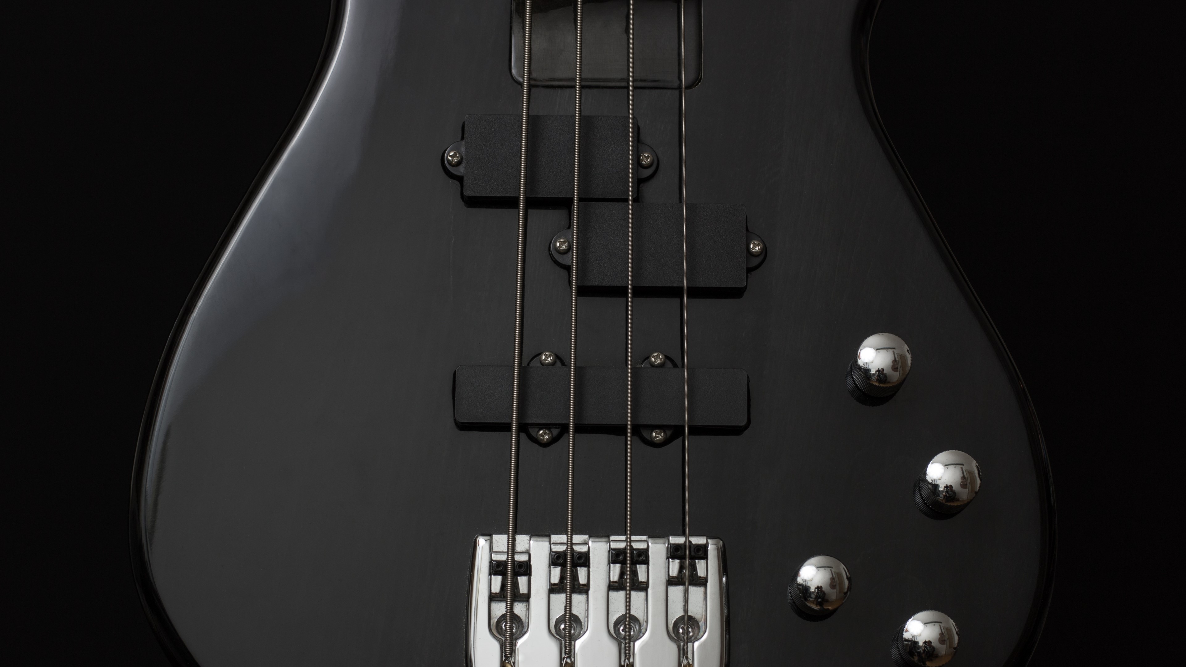 Black 4-String Bass Guitar Close-up HD Wallpaper