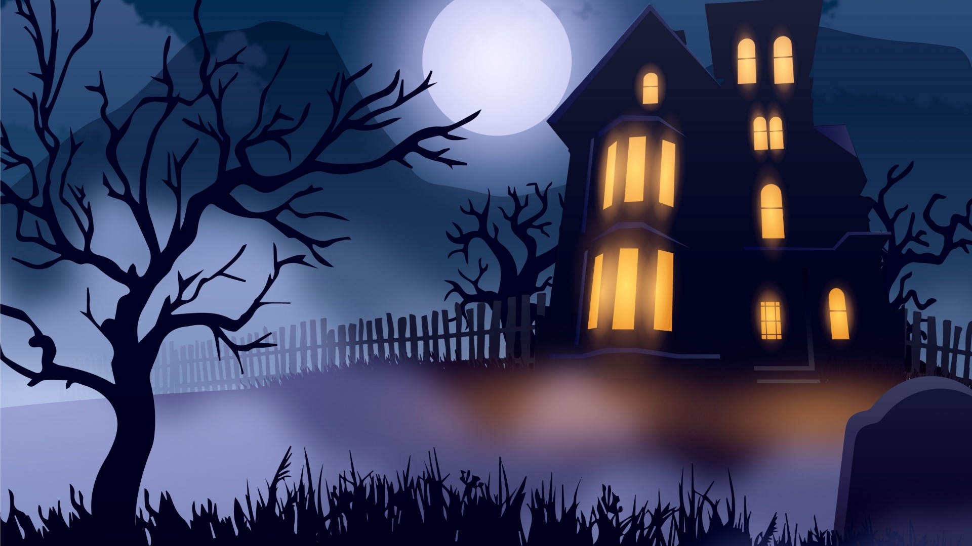 Halloween haunted house with full moon HD Wallpaper