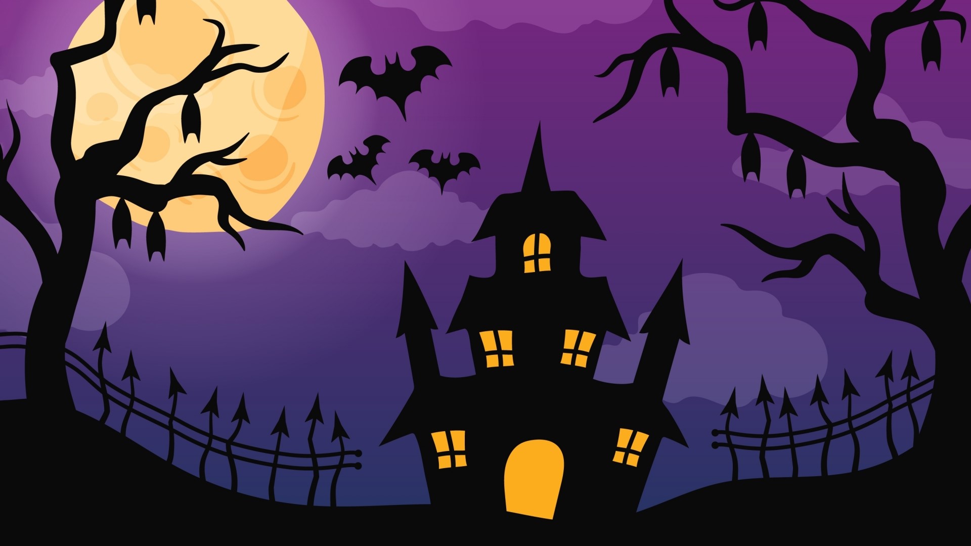 Halloween haunted house with bats and full moon HD Wallpaper