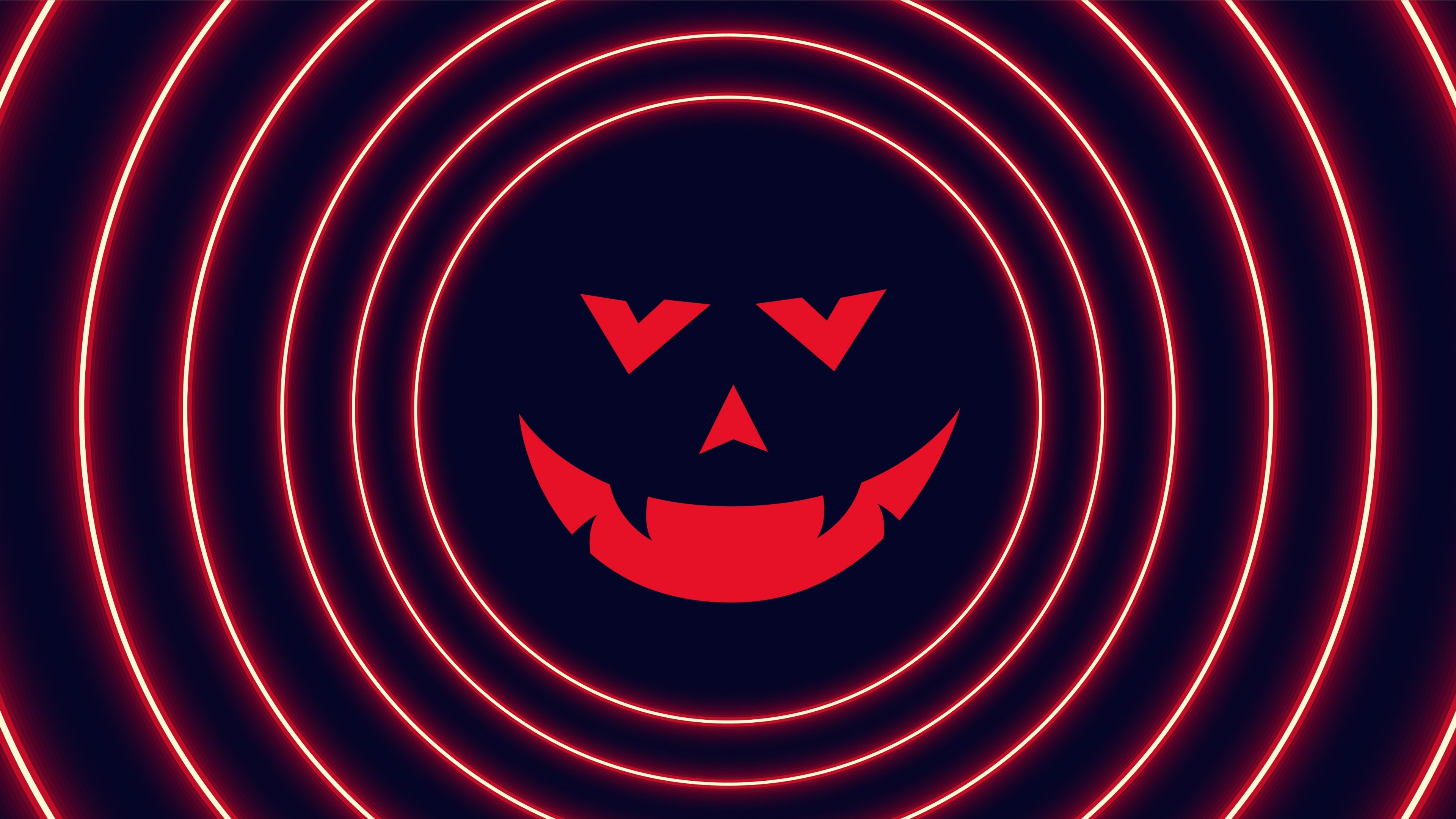 4K Halloween Pumpkin Face with Neon Circles HD Wallpaper
