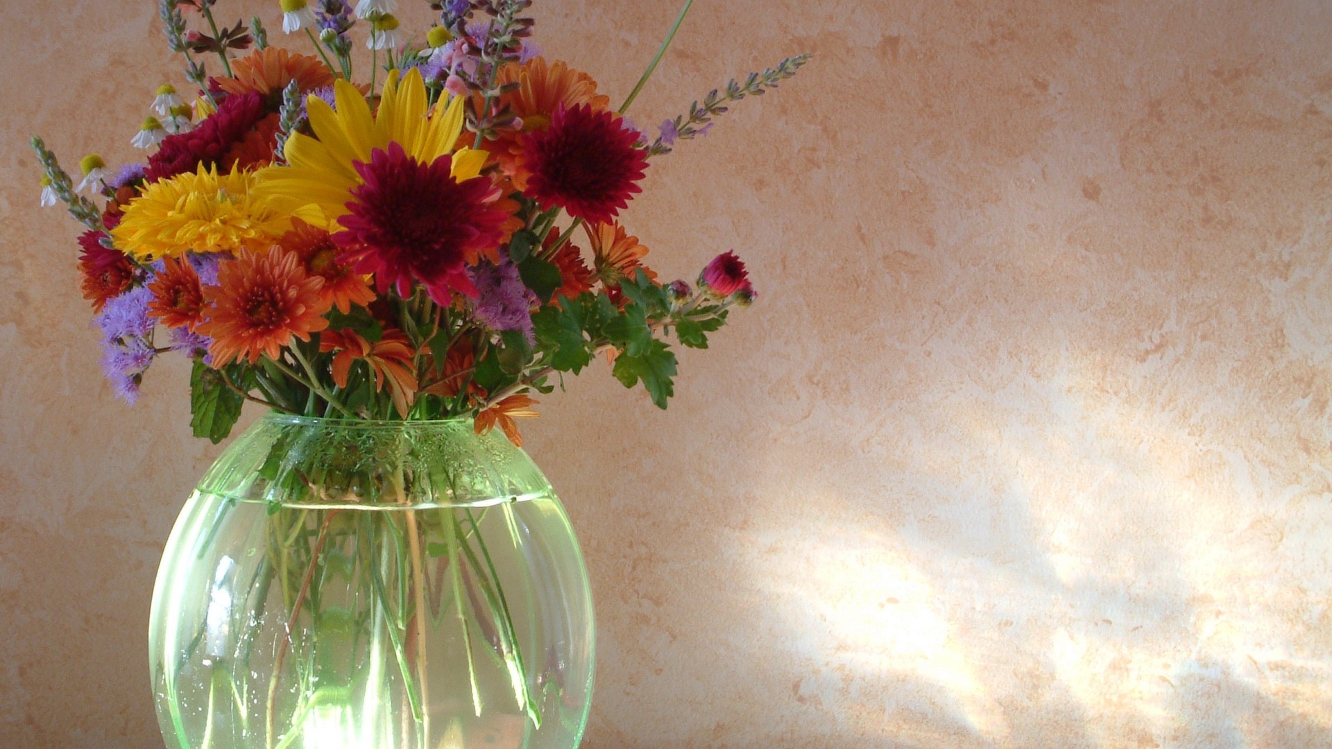 Still life of colorful flowers in a glass vase HD Wallpaper