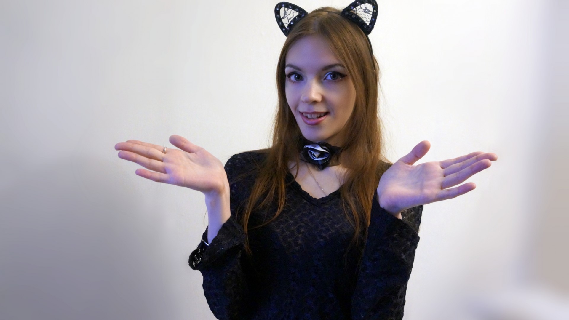 Girl with cat ears and collar HD Wallpaper