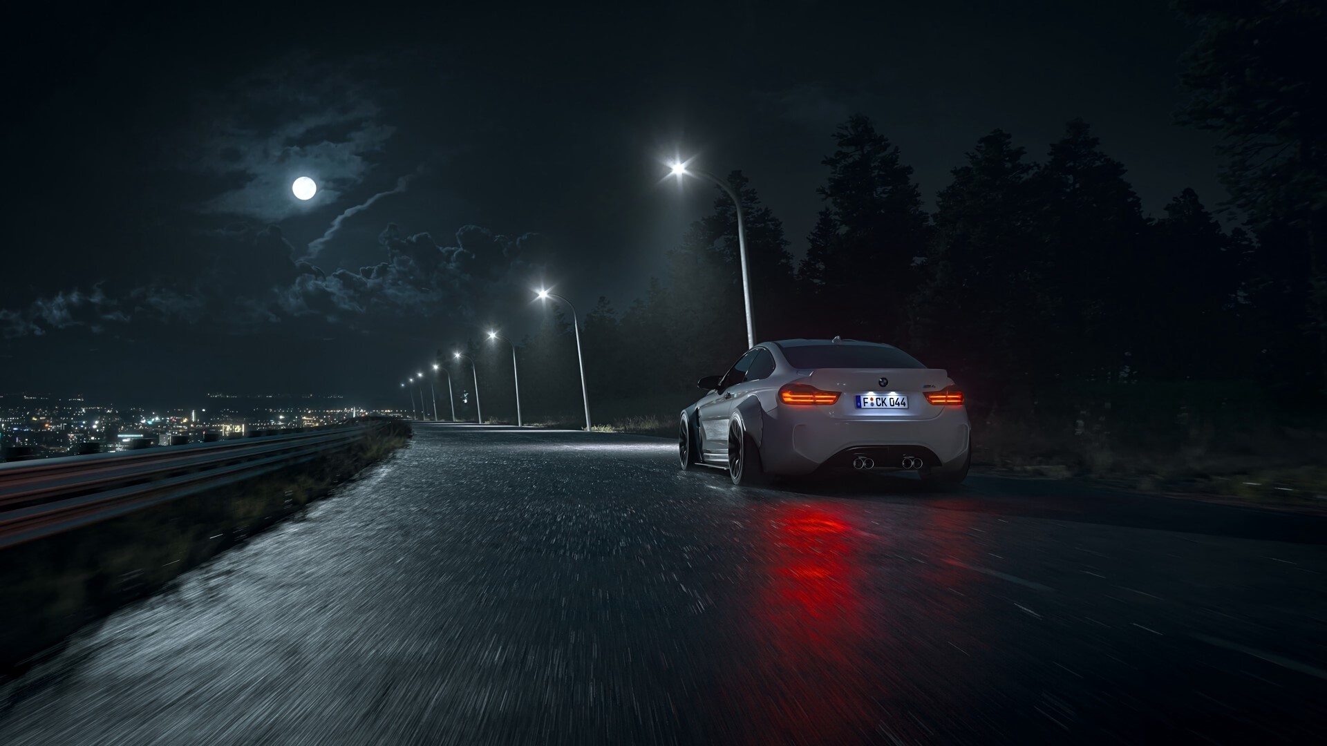 BMW M4 Coupe on a Wet Road at Night HD Wallpaper