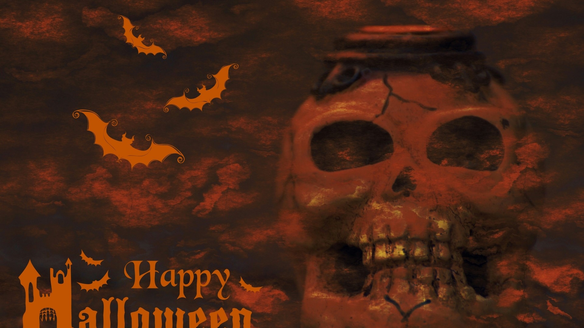 Happy Halloween Skull and Bats HD Wallpaper