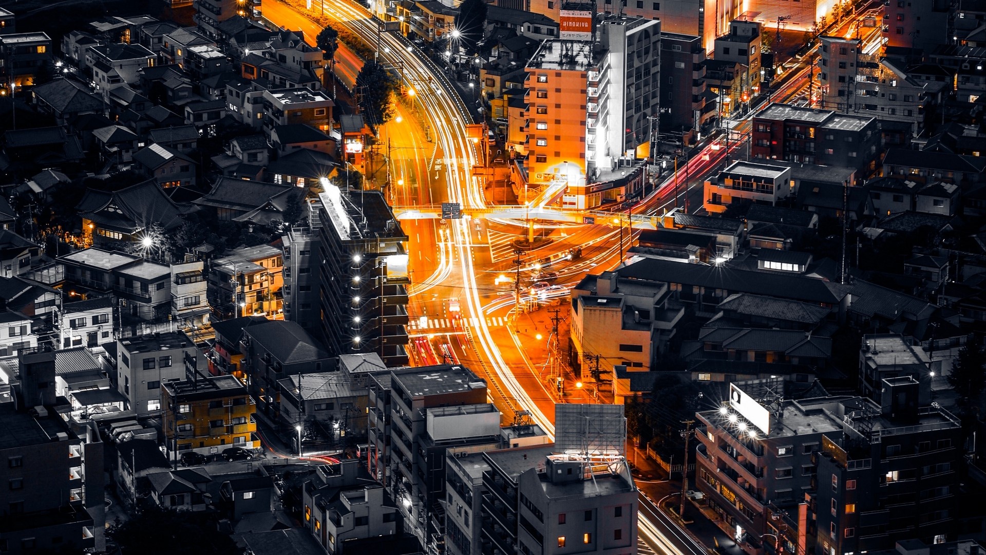Nighttime Cityscape with Light Trails in Tokyo HD Wallpaper