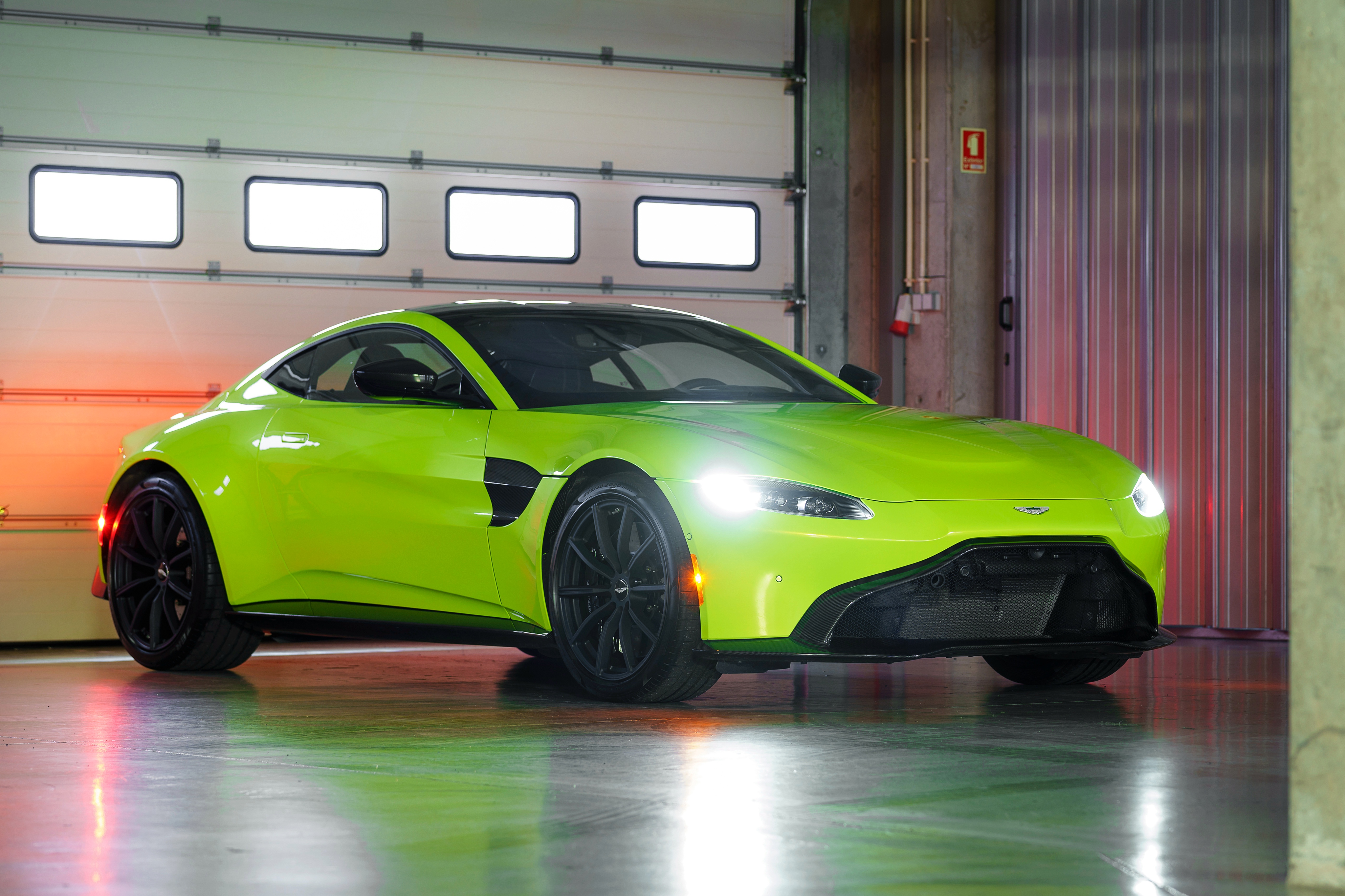 Lime Essence Green Aston Martin Vantage in Garage HD Wallpaper
