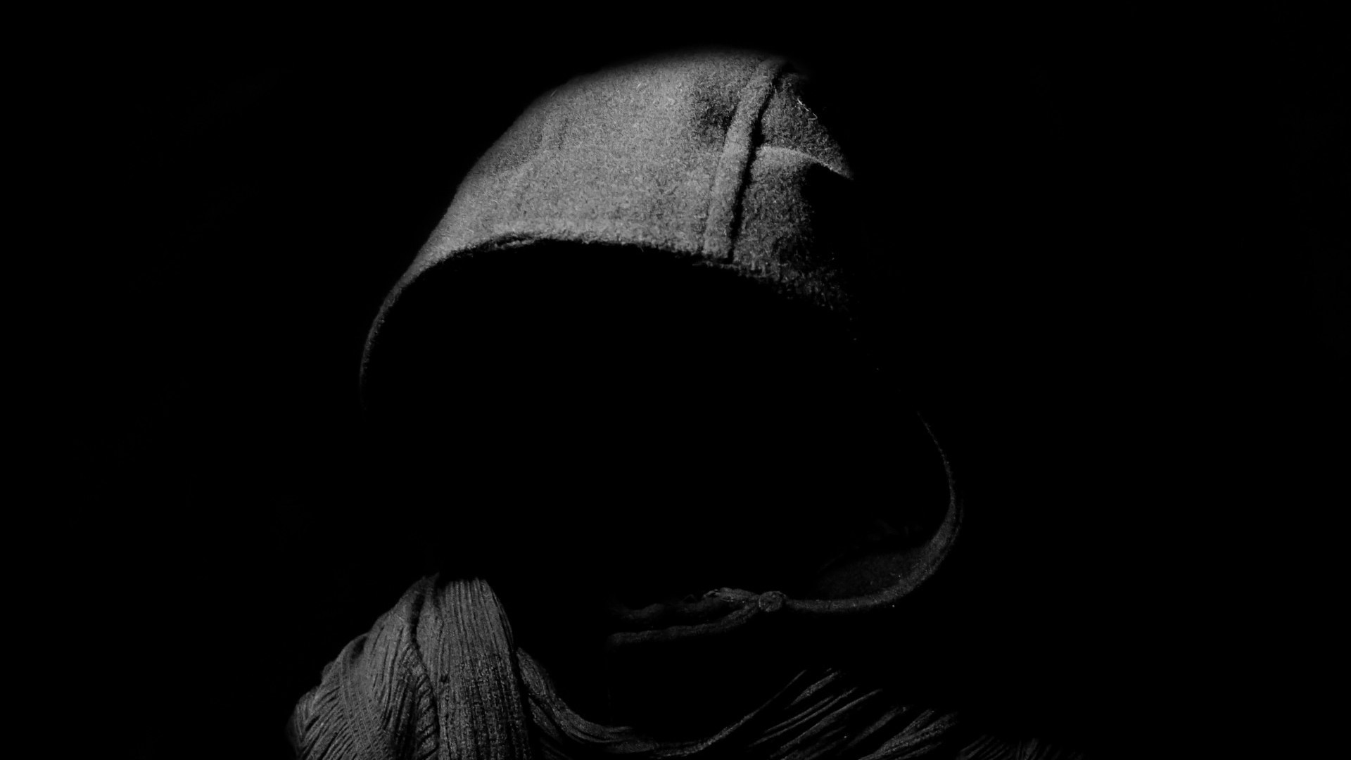 Person in a dark hood HD Wallpaper