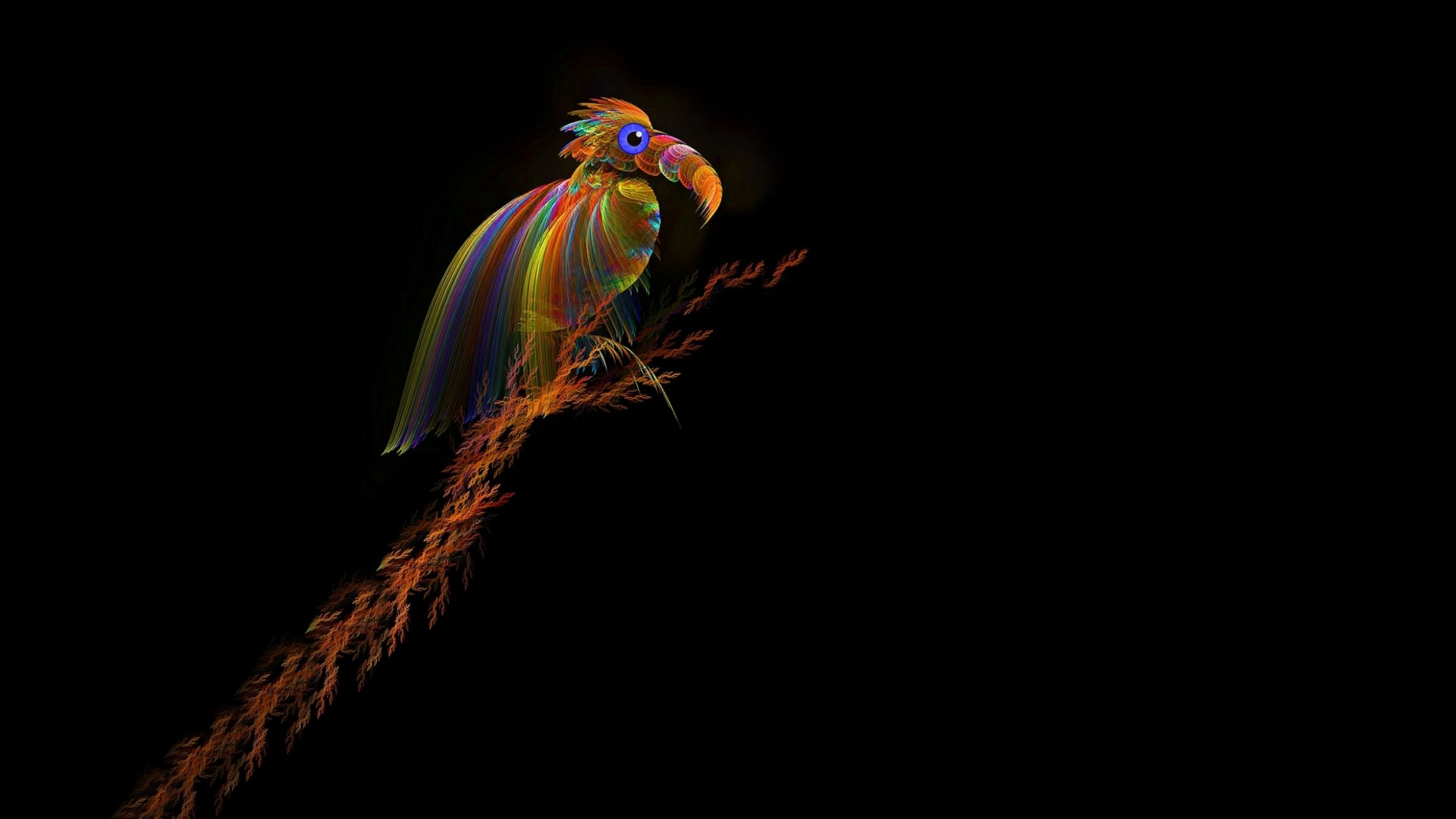 Fractal parrot on a branch HD Wallpaper
