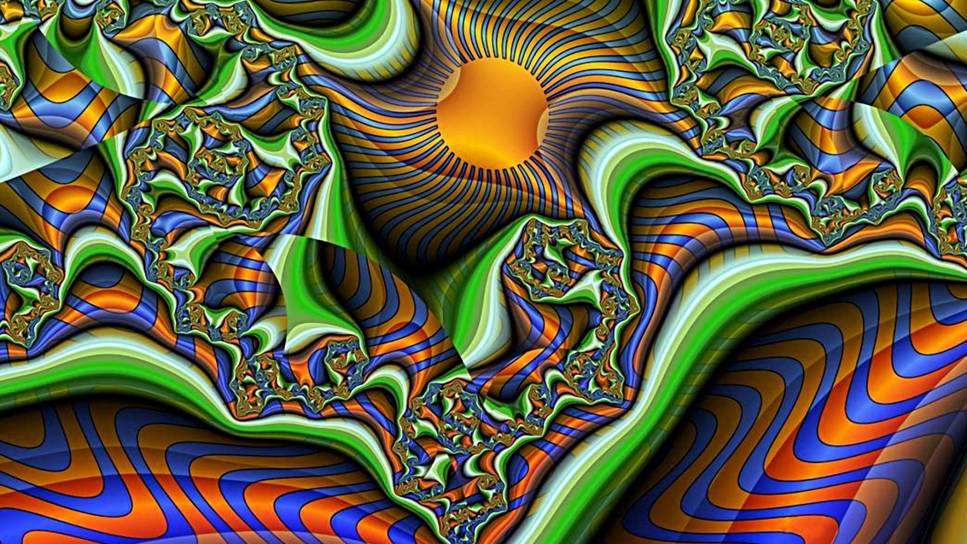 Abstract fractal pattern with orange sunburst HD Wallpaper