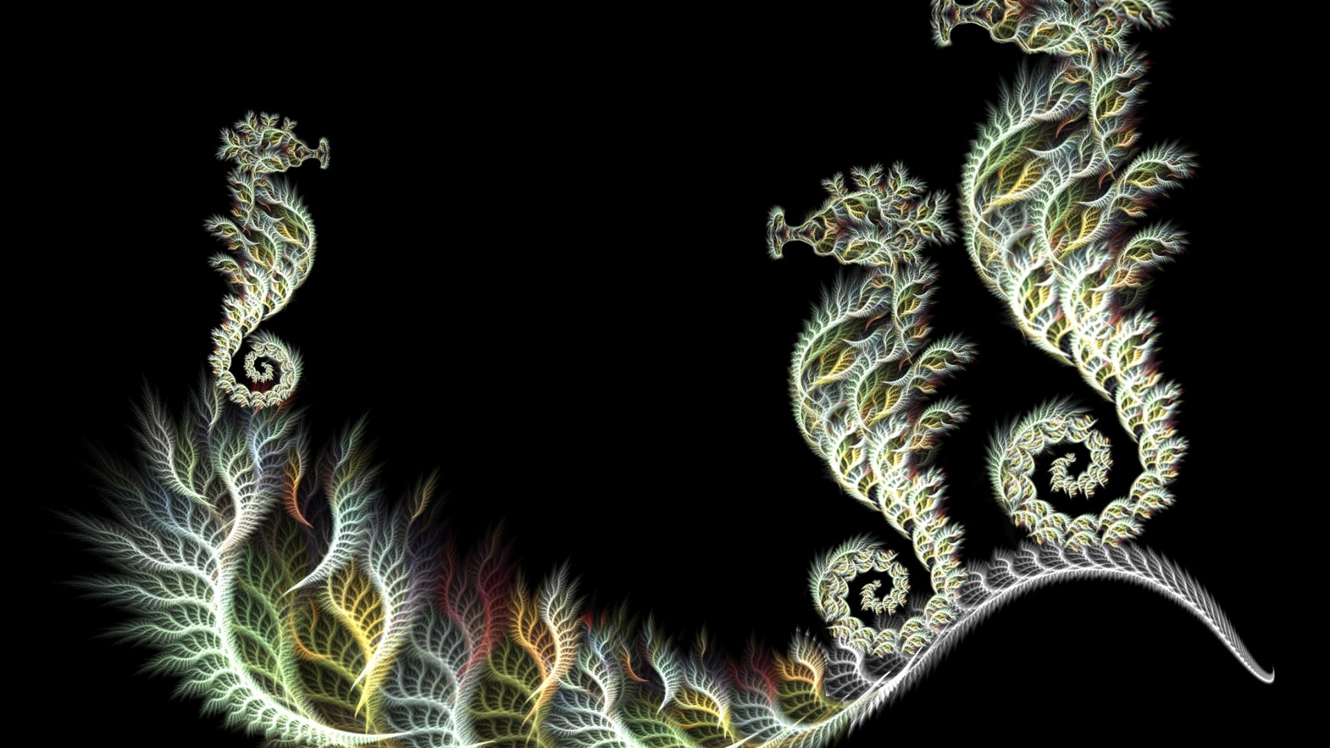 Fractal seahorses and underwater plants HD Wallpaper