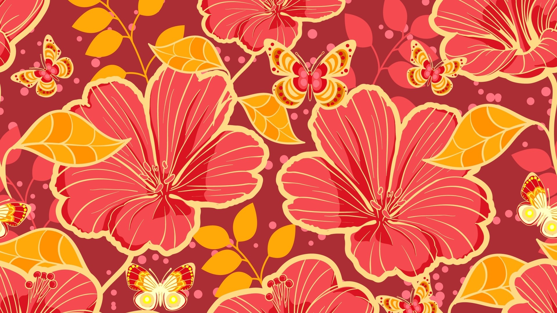 Vector flowers and butterflies pattern HD Wallpaper