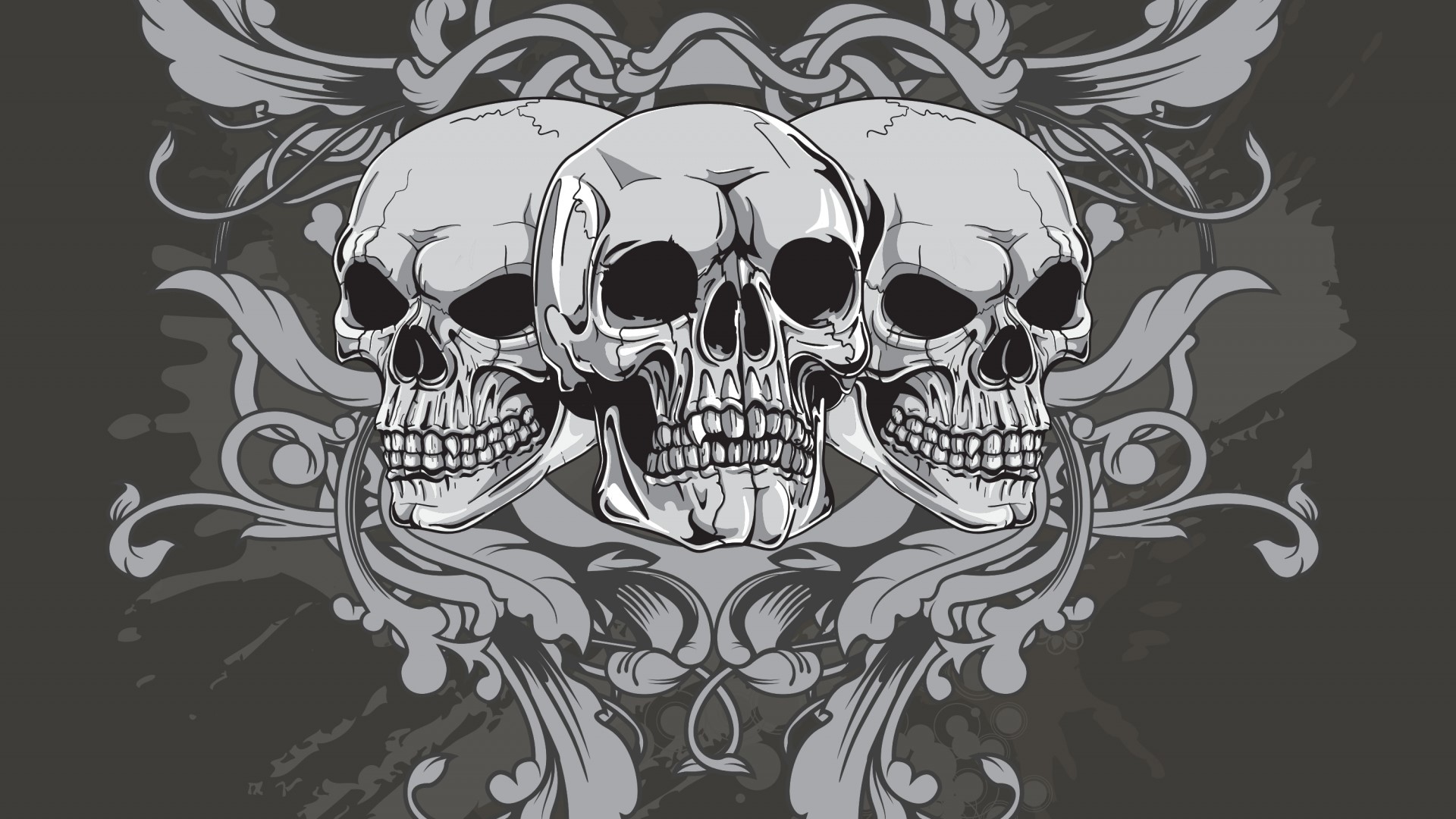 Three skulls with ornate filigree HD Wallpaper