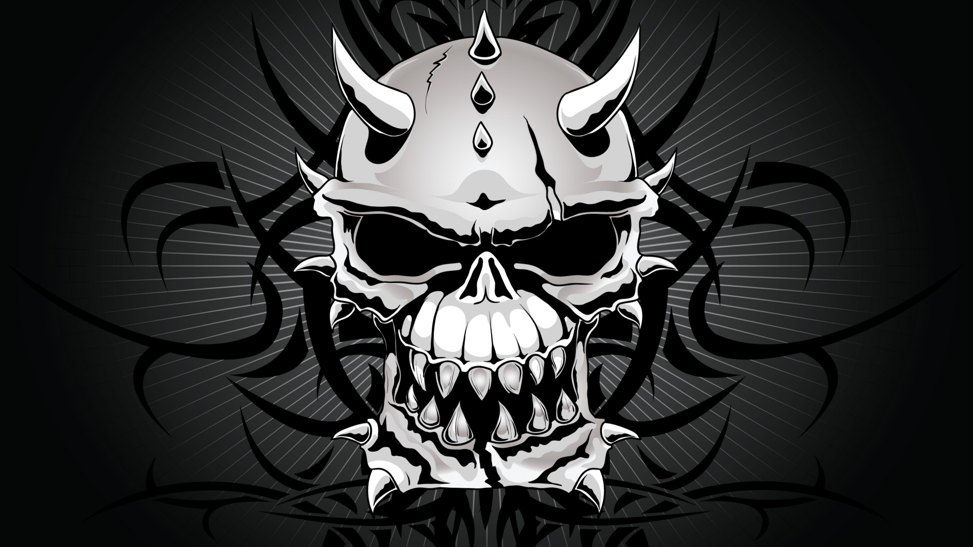 Skull with horns and tribal art HD Wallpaper