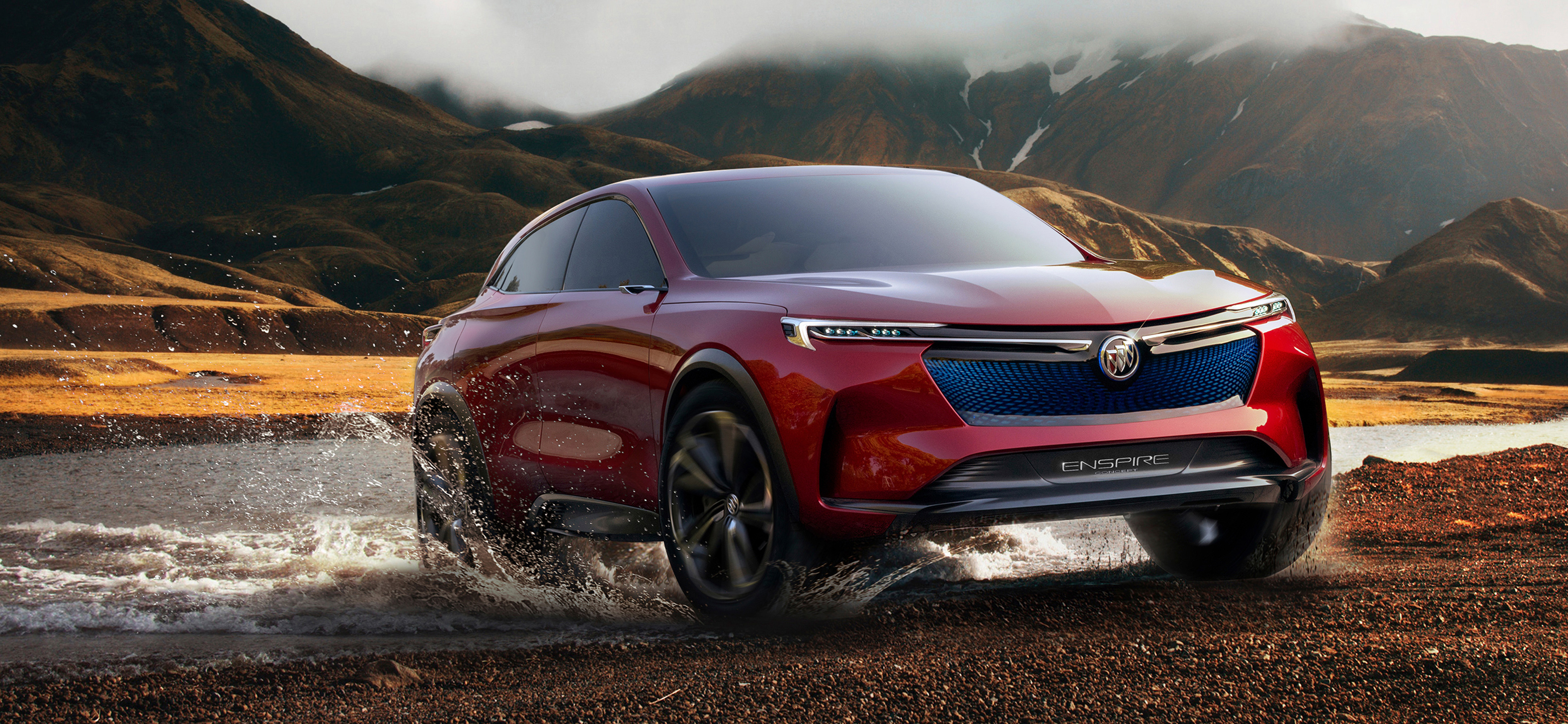 Buick Enspire electric SUV driving through water HD Wallpaper