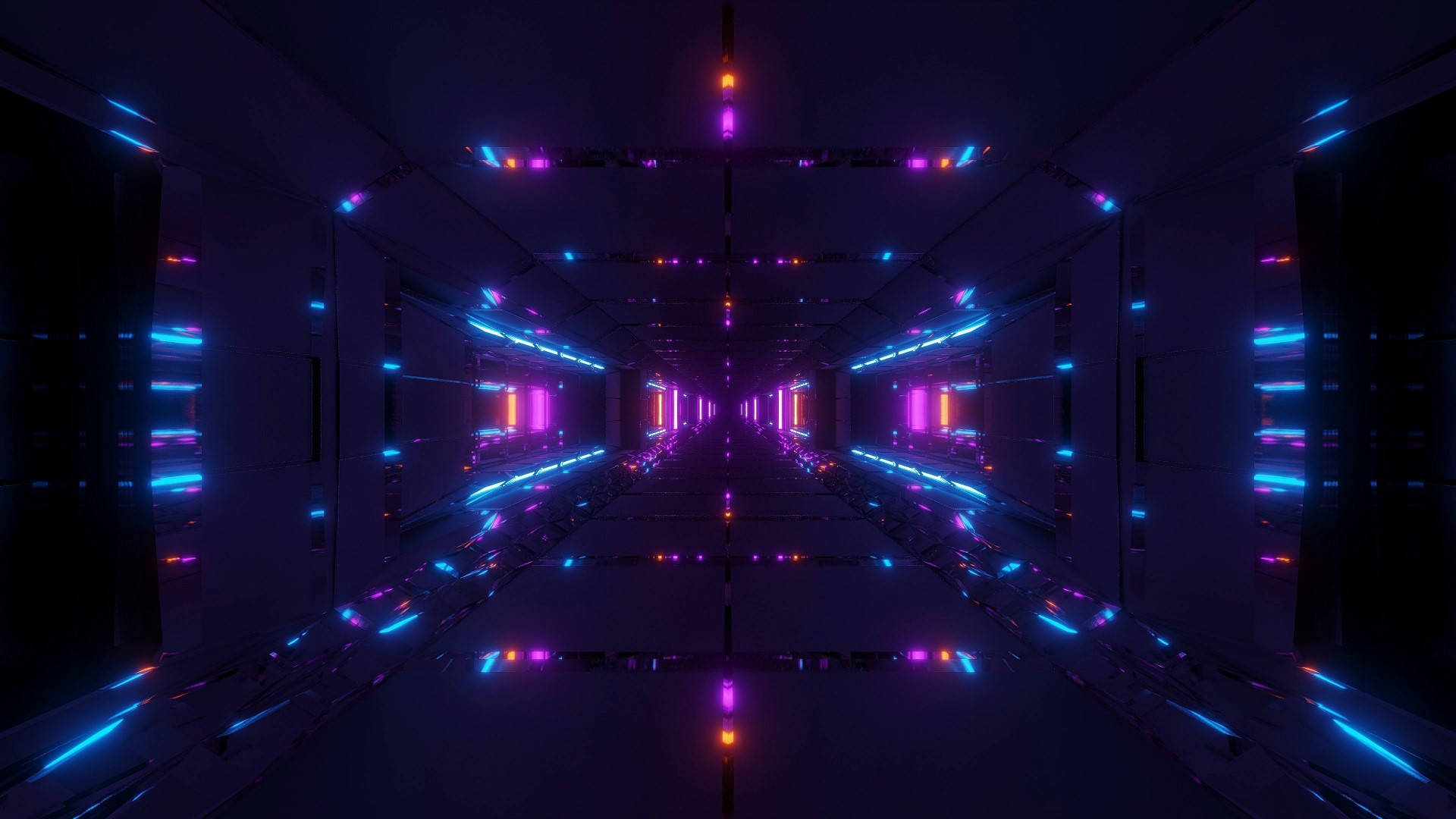 Futuristic neon tunnel with blue and purple lights HD Wallpaper