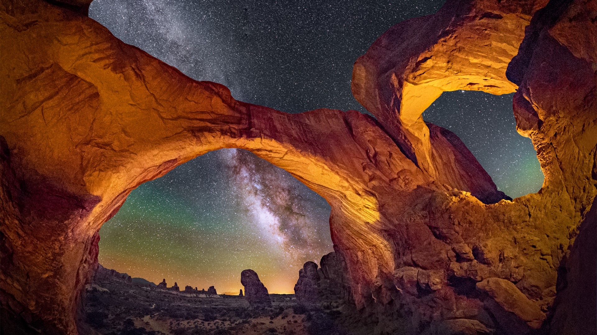 Double Arch Arches National Park Milky Way HD Wallpaper
