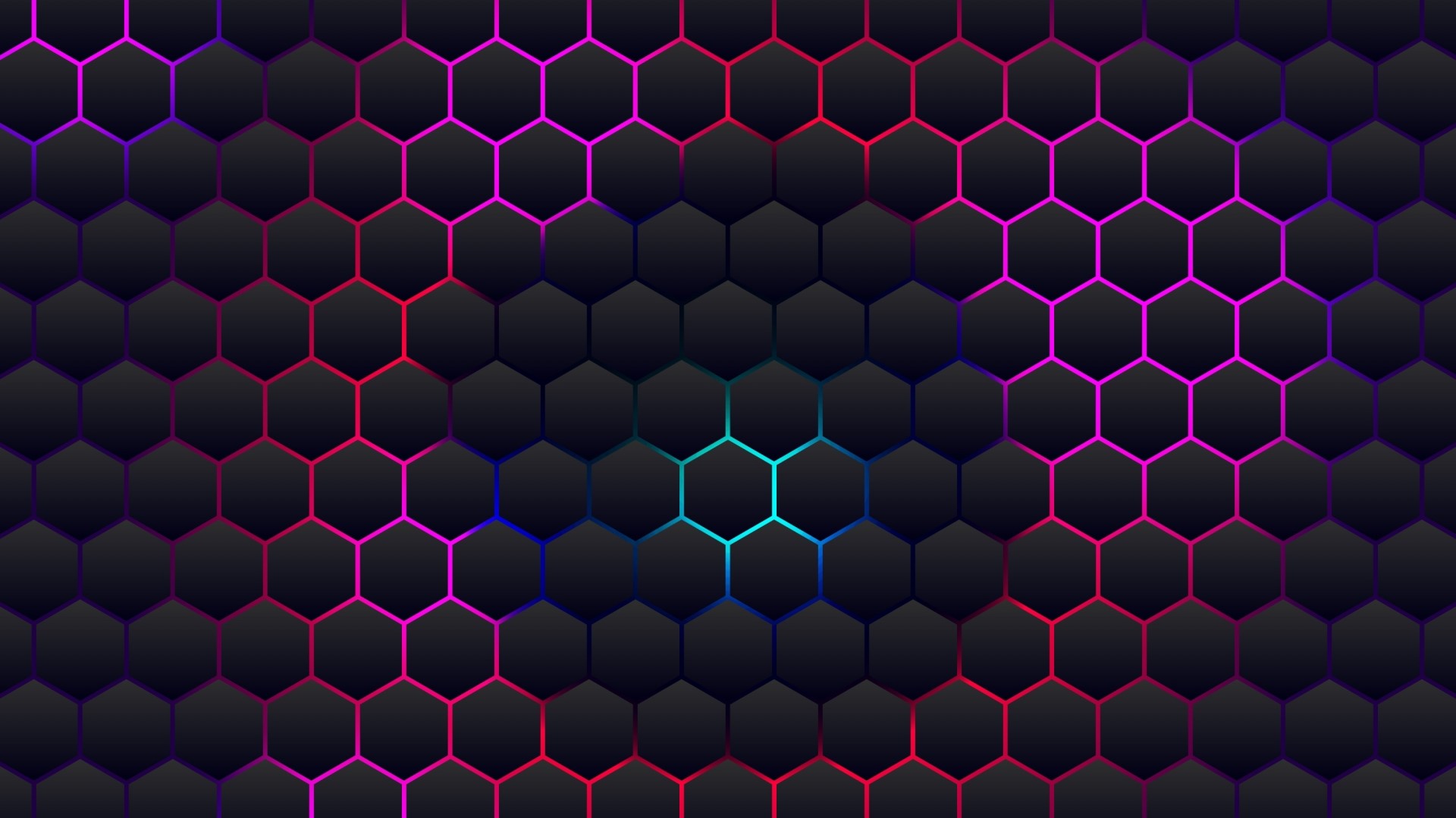 Dark Hexagonal Grid with Neon Glow HD Wallpaper