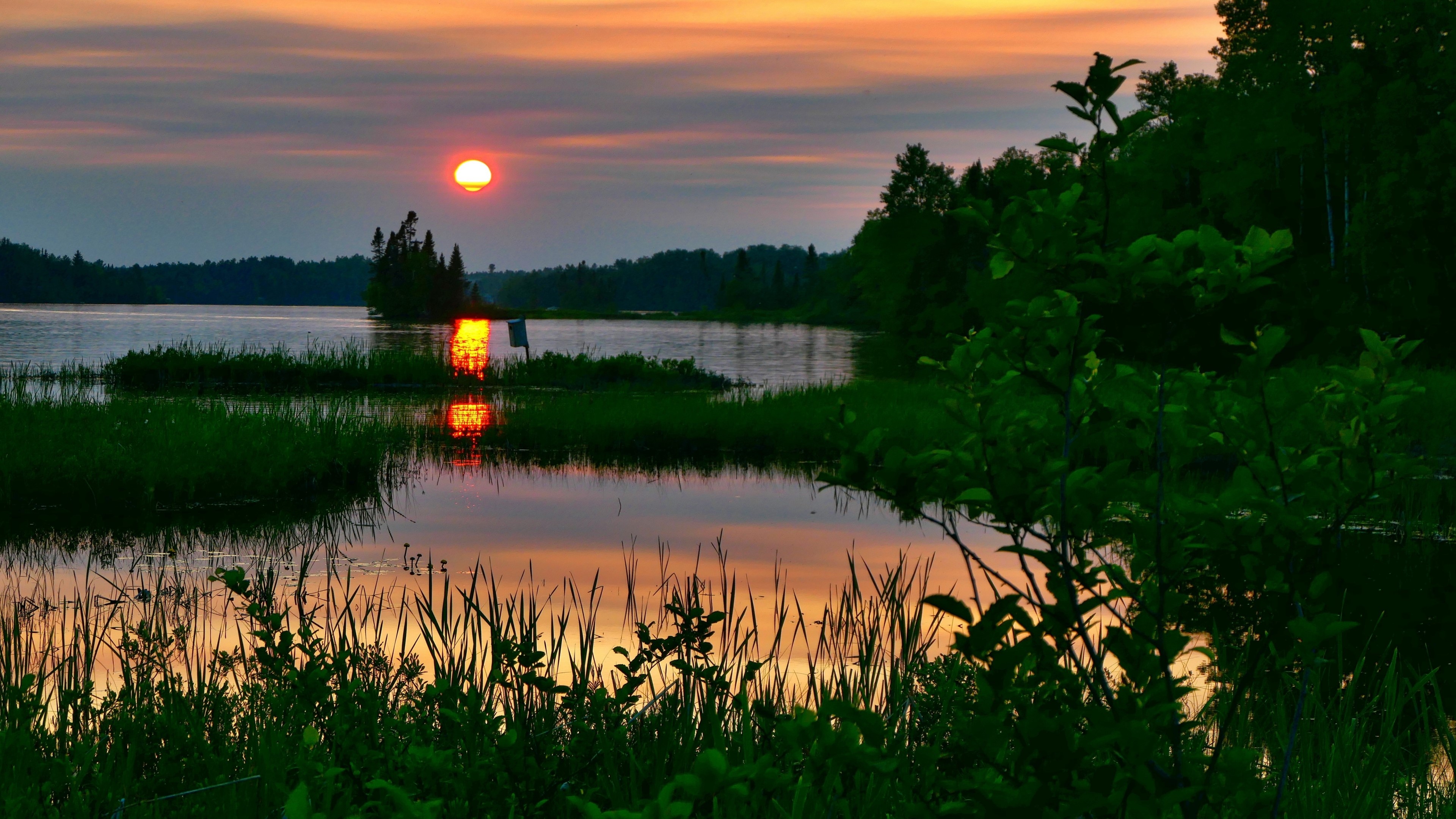 4K Sunset over a Lake with Trees HD Wallpaper