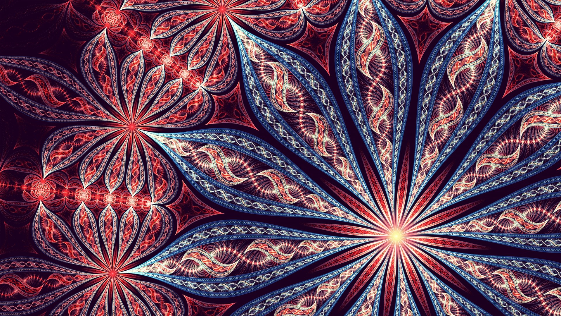 Fractal art with red and blue floral patterns HD Wallpaper