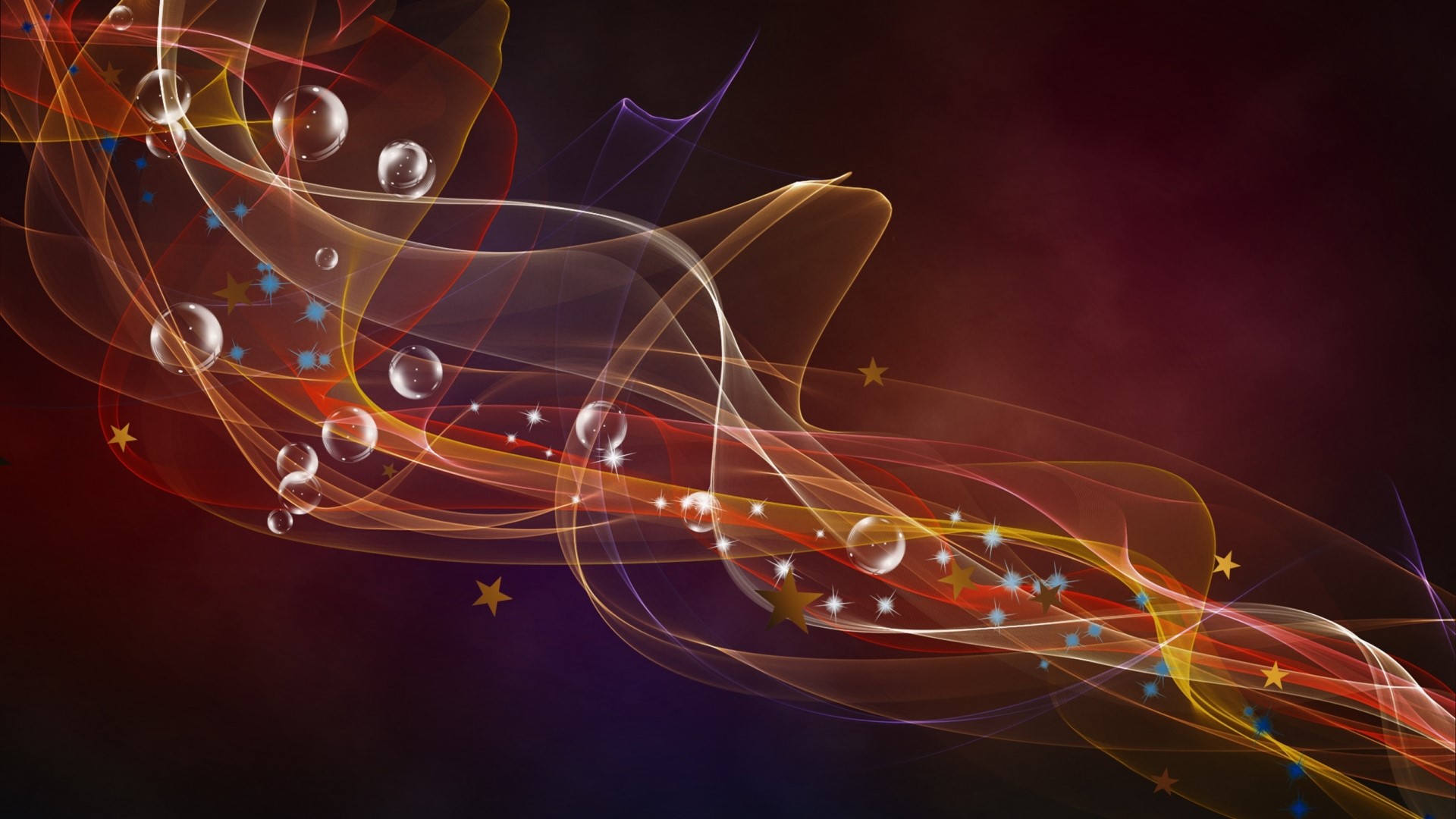 Abstract flowing ribbons with stars and bubbles HD Wallpaper