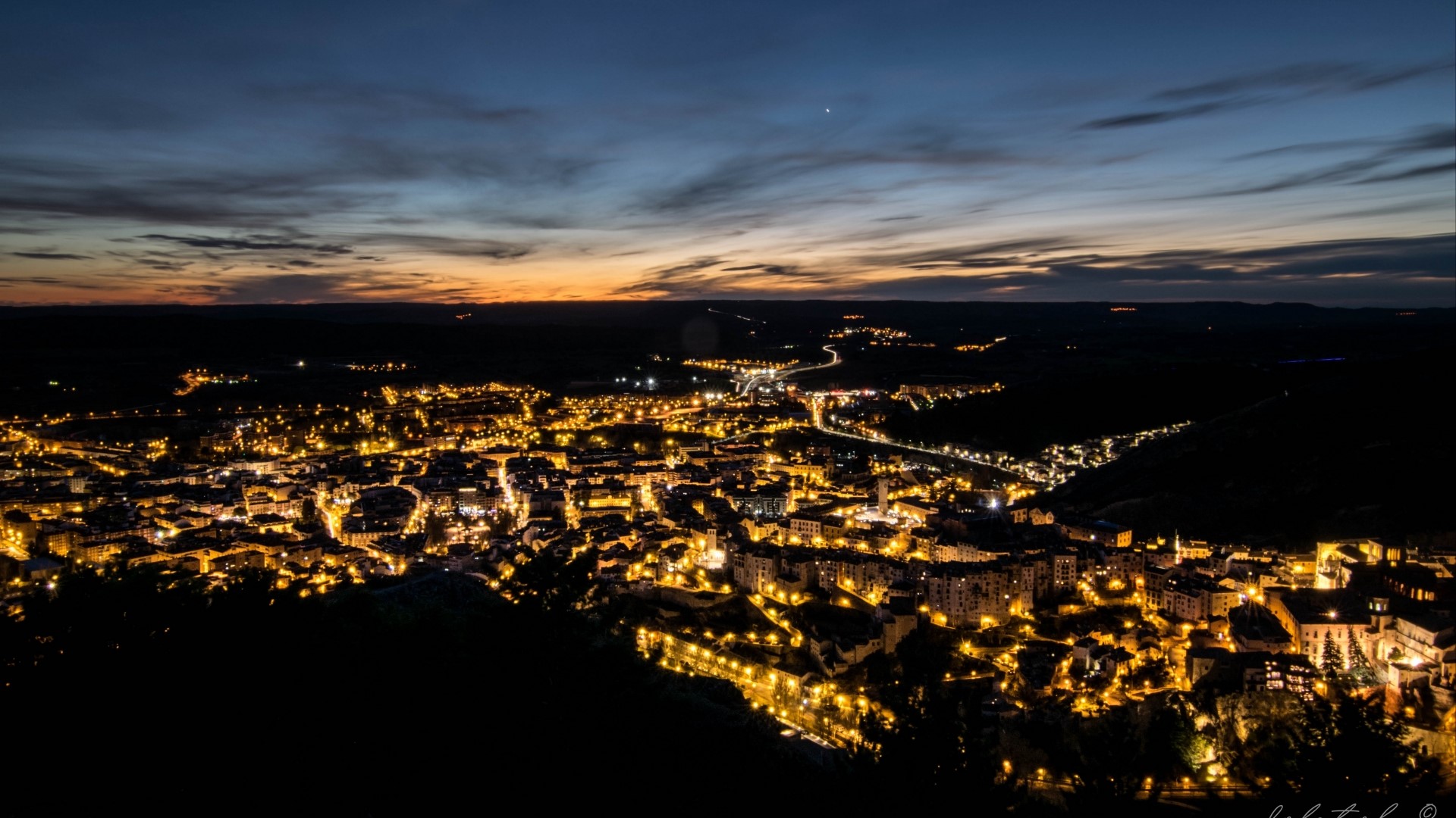 Night city lights from a high vantage point HD Wallpaper