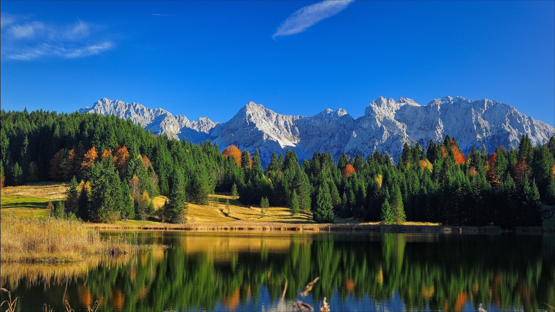 Mountain Range Overlooking a Forest and Lake HD Wallpaper