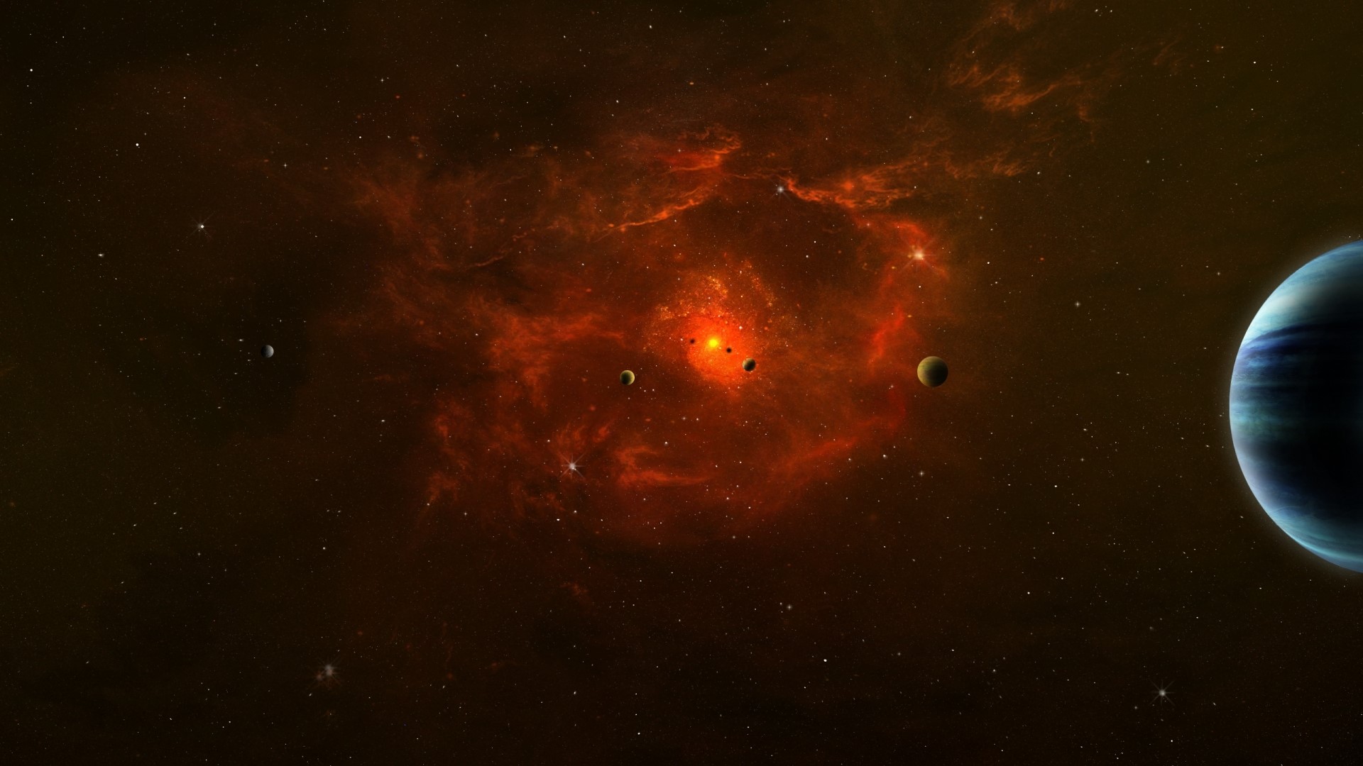 Planets and nebula in outer space HD Wallpaper