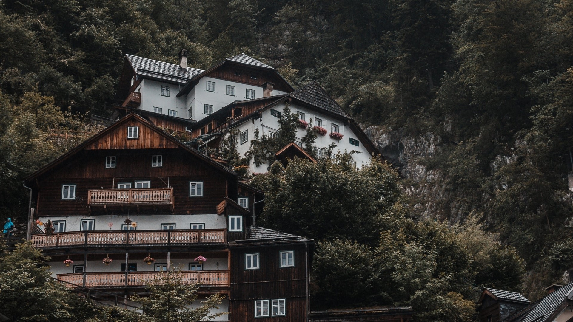 Houses on a steep hillside HD Wallpaper