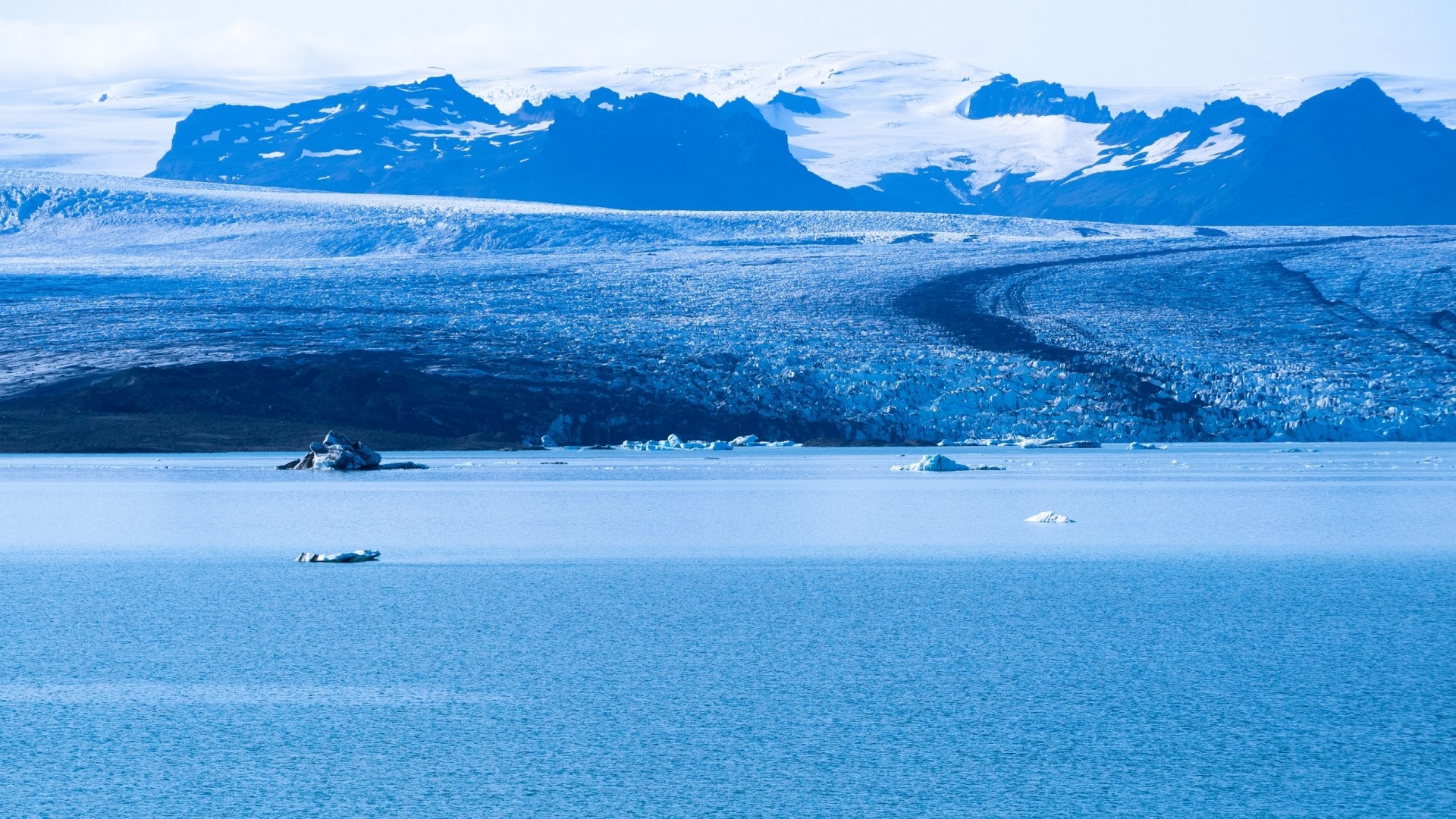 Glacier and Icebergs on a Lake HD Wallpaper
