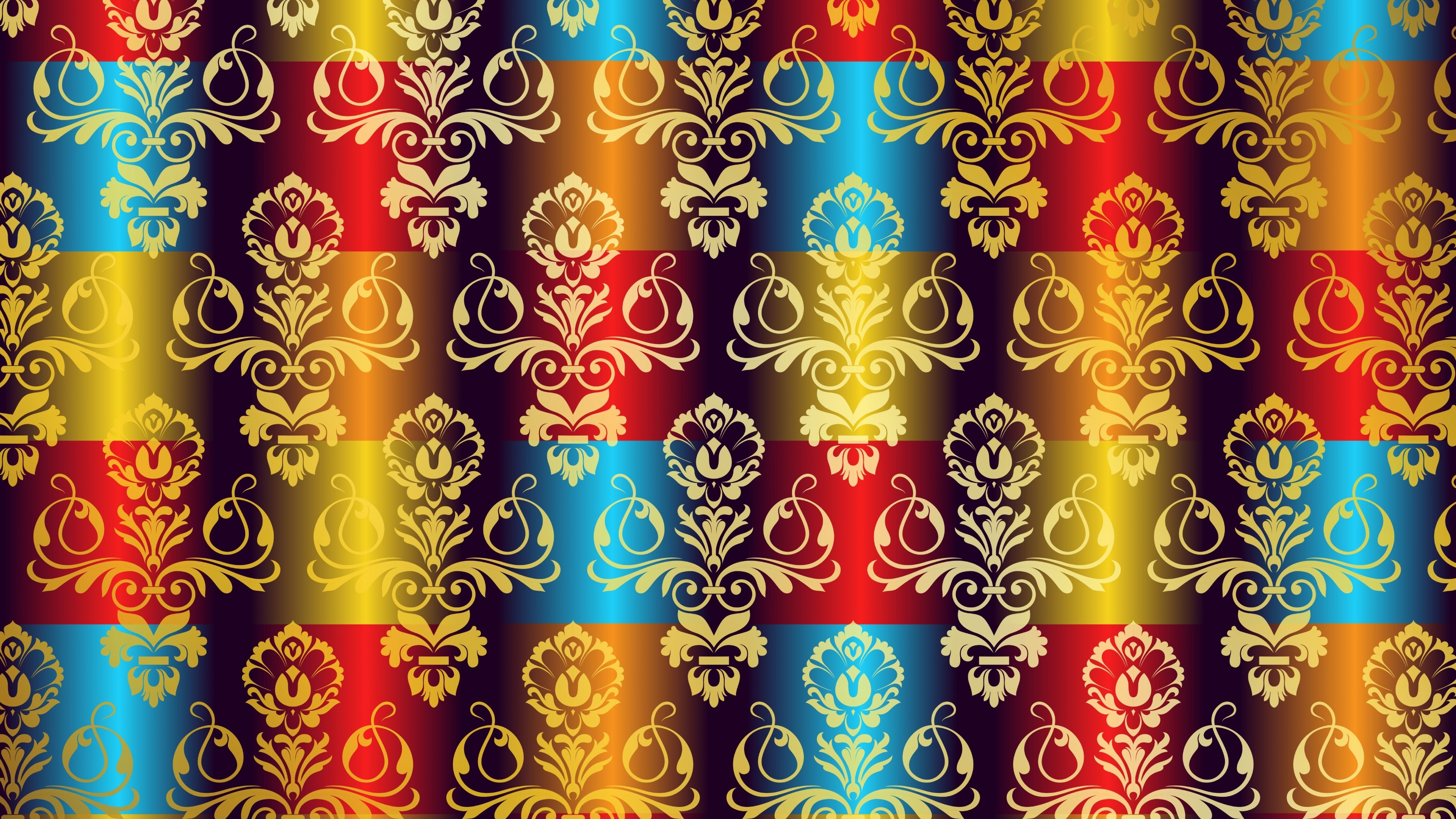 4K Damask Pattern with Gradient Stripes HD Wallpaper