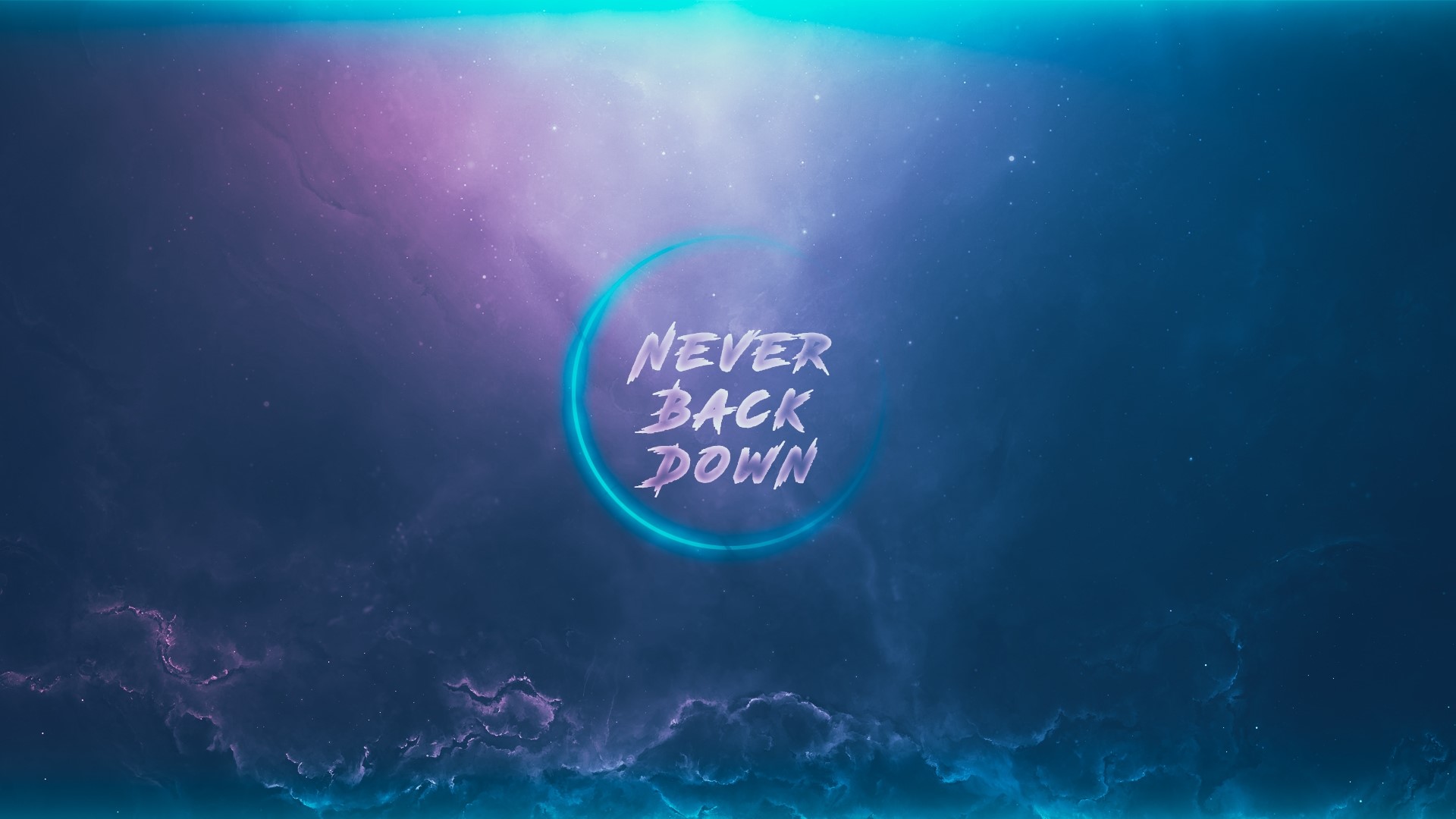 Never Back Down text with nebula background HD Wallpaper