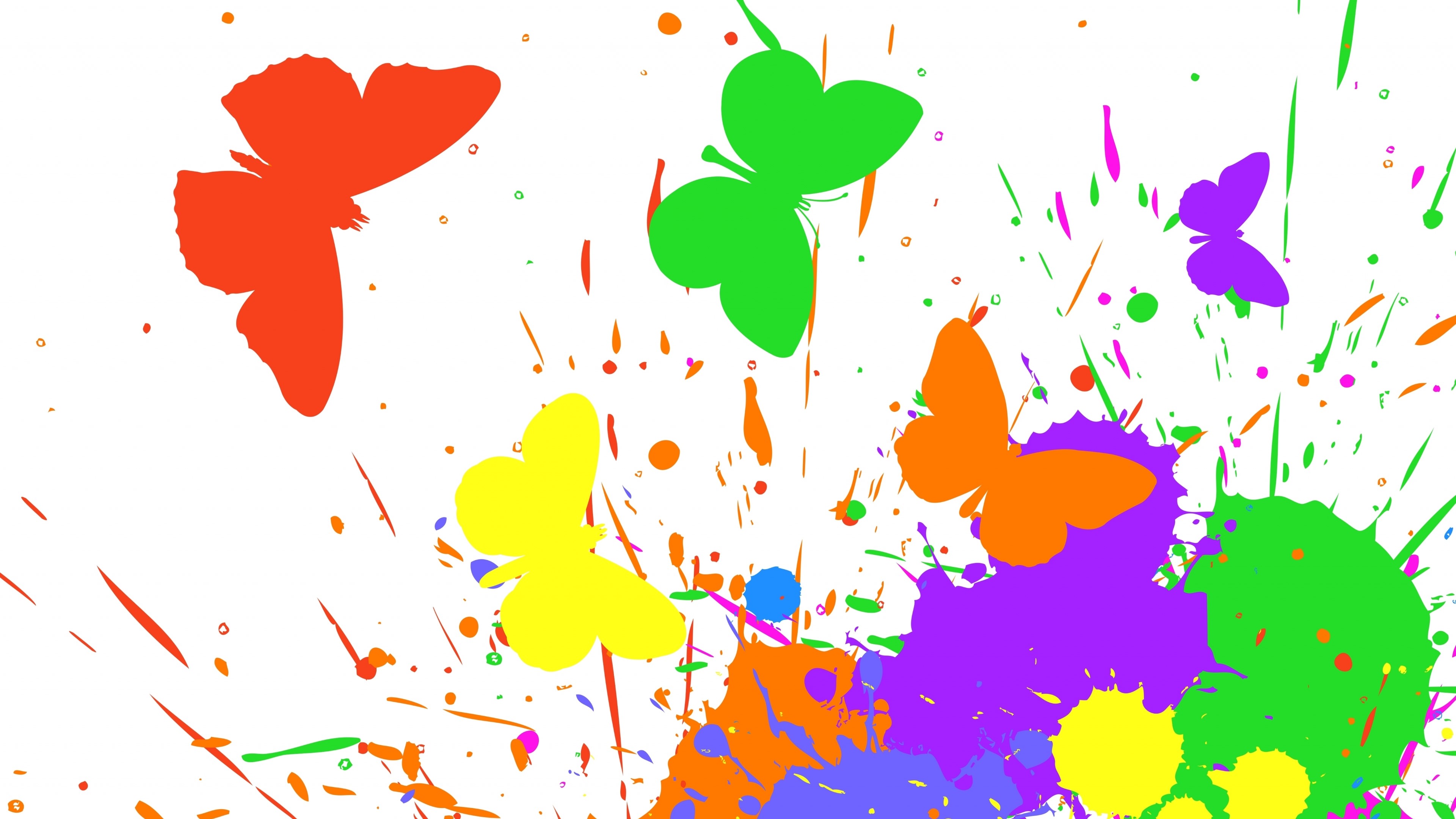 4K Butterflies and Paint Splatters HD Wallpaper