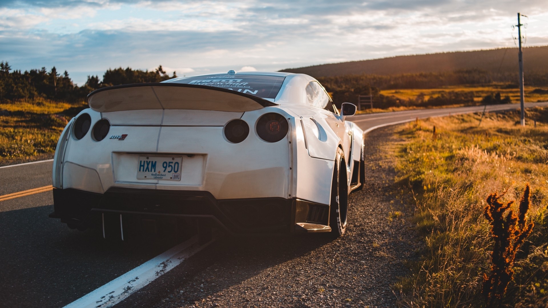 White Nissan GT-R on a road HD Wallpaper
