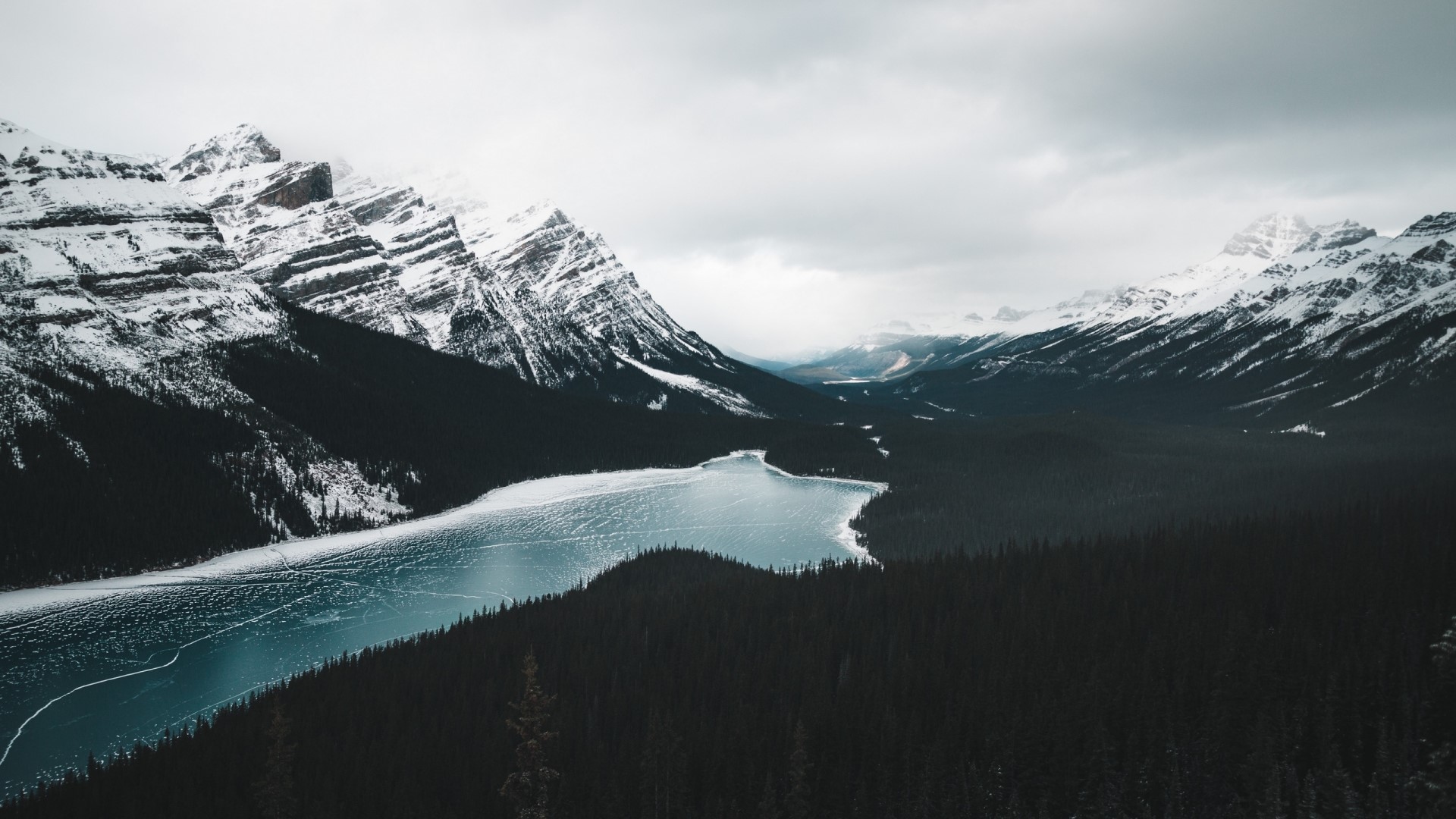 Snowy Mountains and Frozen Lake Landscape HD Wallpaper