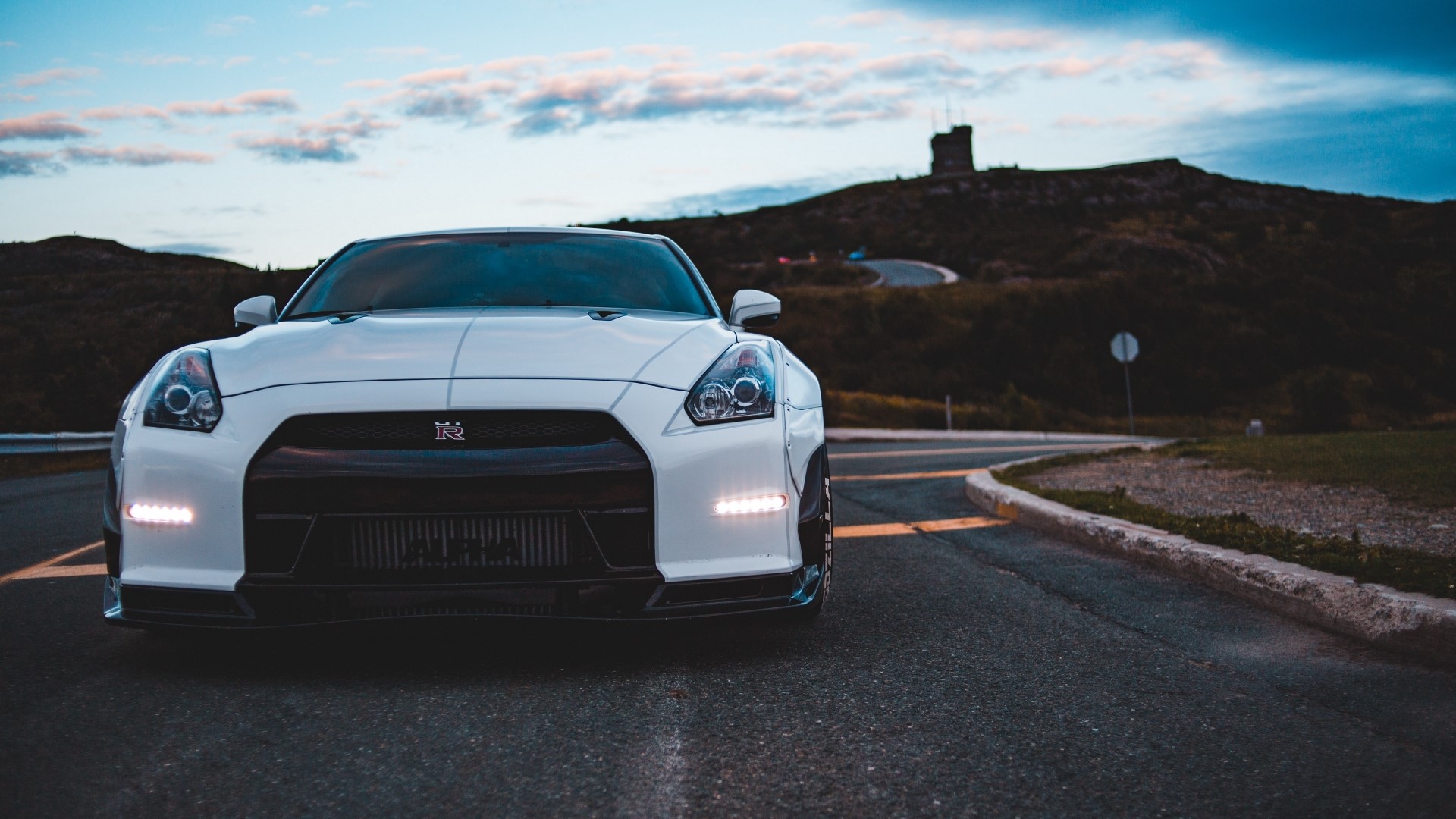 White Nissan GT-R on a winding road HD Wallpaper