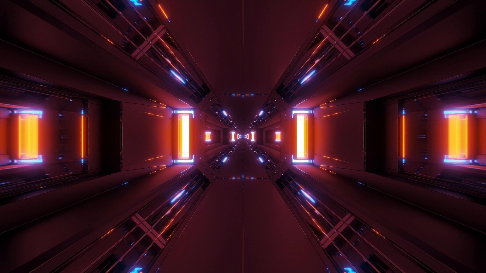 Futuristic Sci-Fi Corridor with Orange and Blue Lights HD Wallpaper