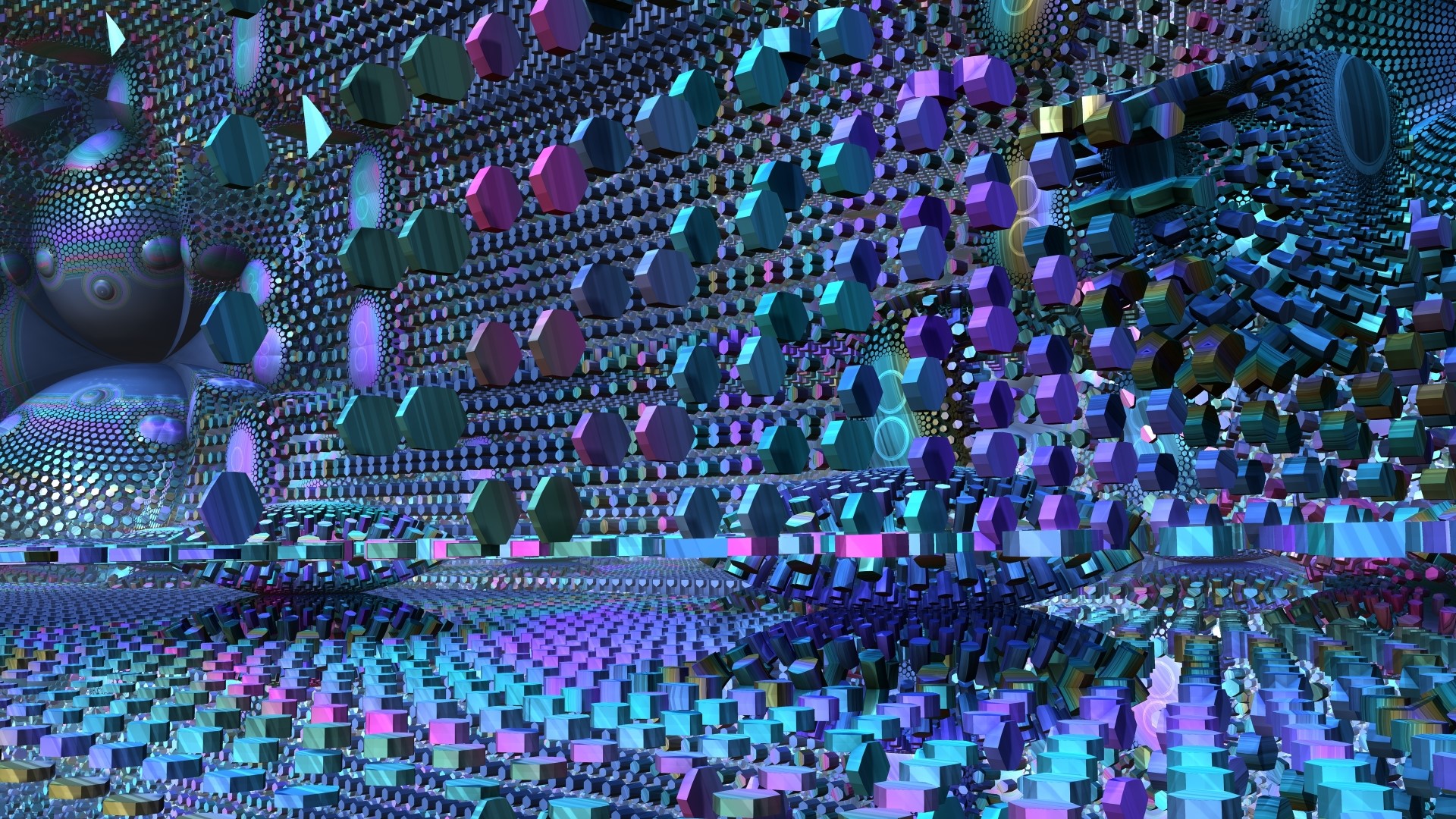 Abstract 3D fractal art with geometric shapes HD Wallpaper