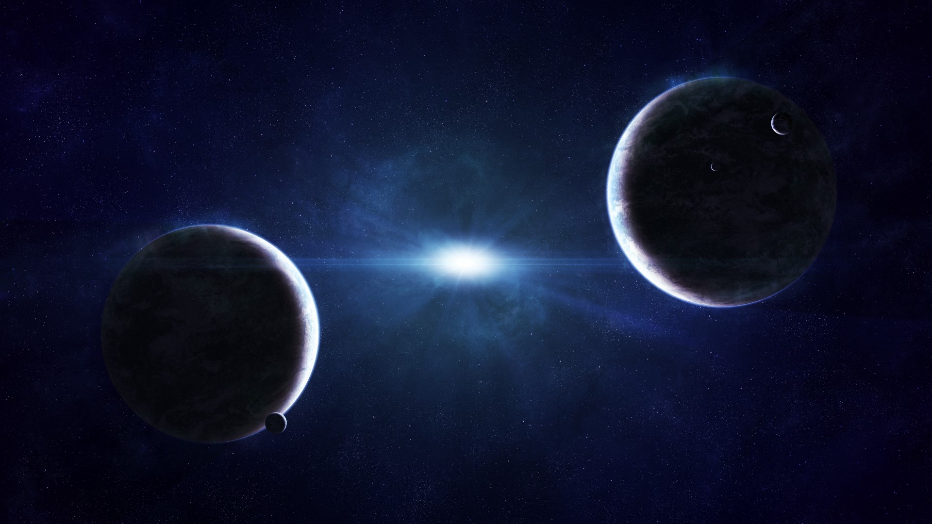 Two planets and a bright star in space HD Wallpaper