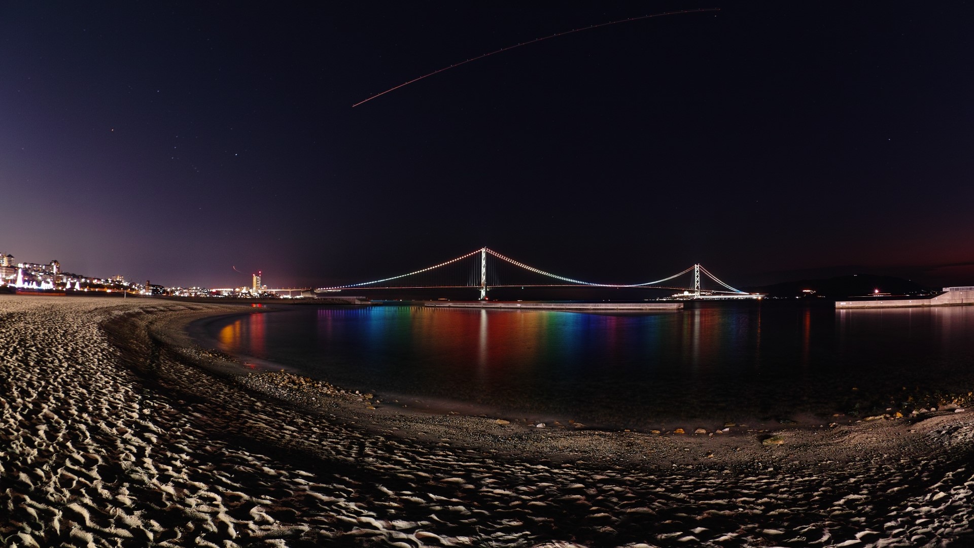 Akashi Kaikyo Bridge at Night HD Wallpaper