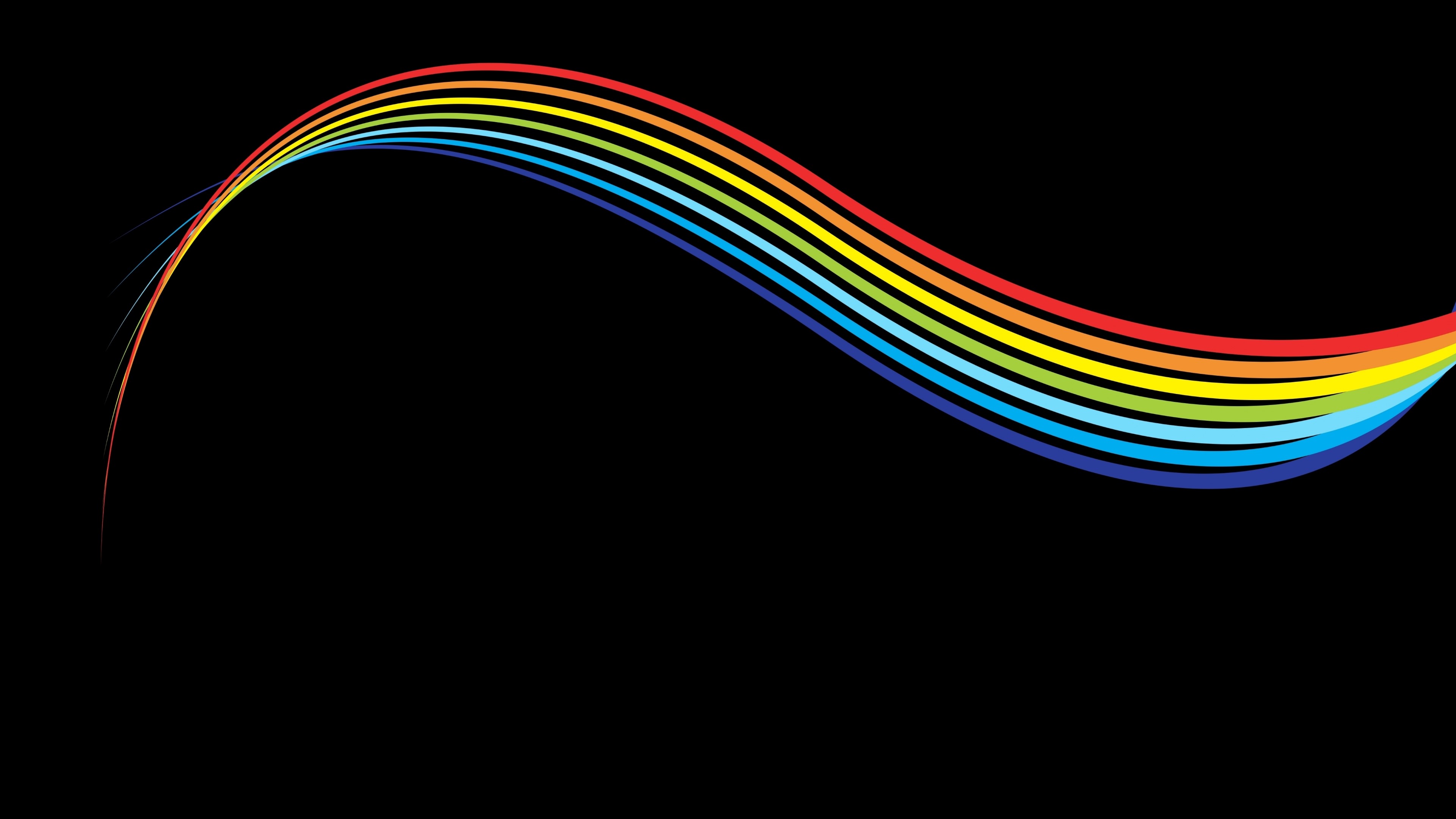 4K Abstract Rainbow Waves on Black HD Wallpaper