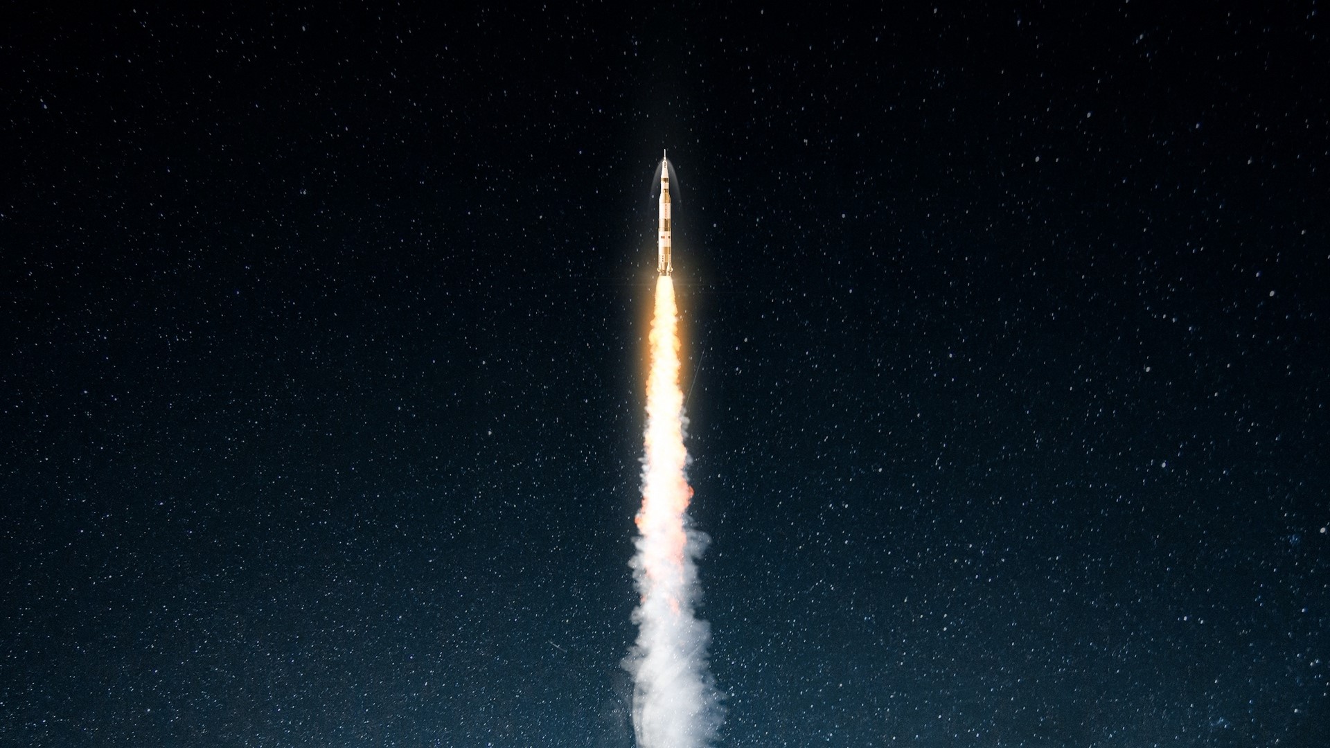 Rocket Launching into Starry Night Sky HD Wallpaper