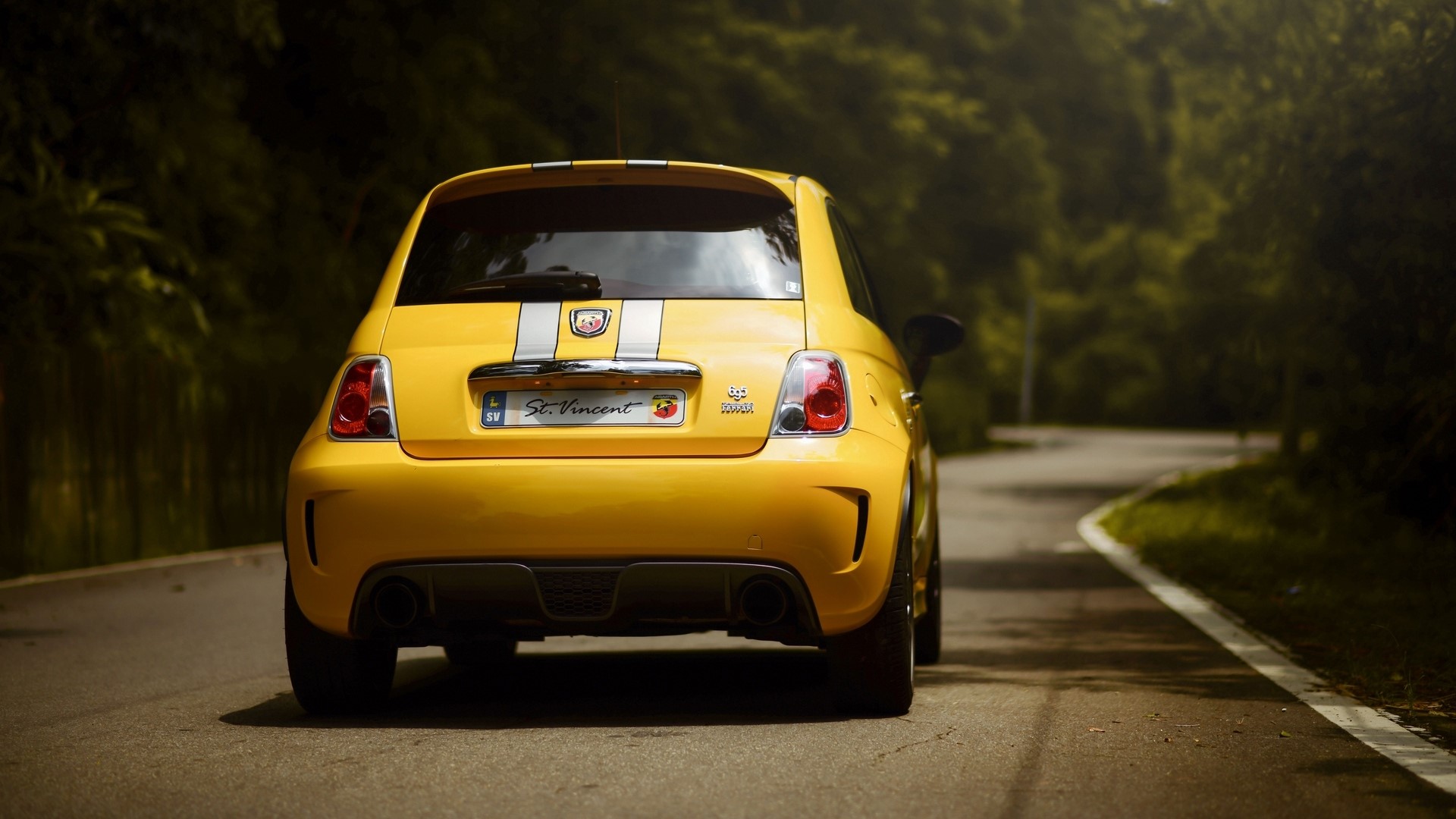Yellow Abarth 695 Tributo Ferrari on a Road HD Wallpaper