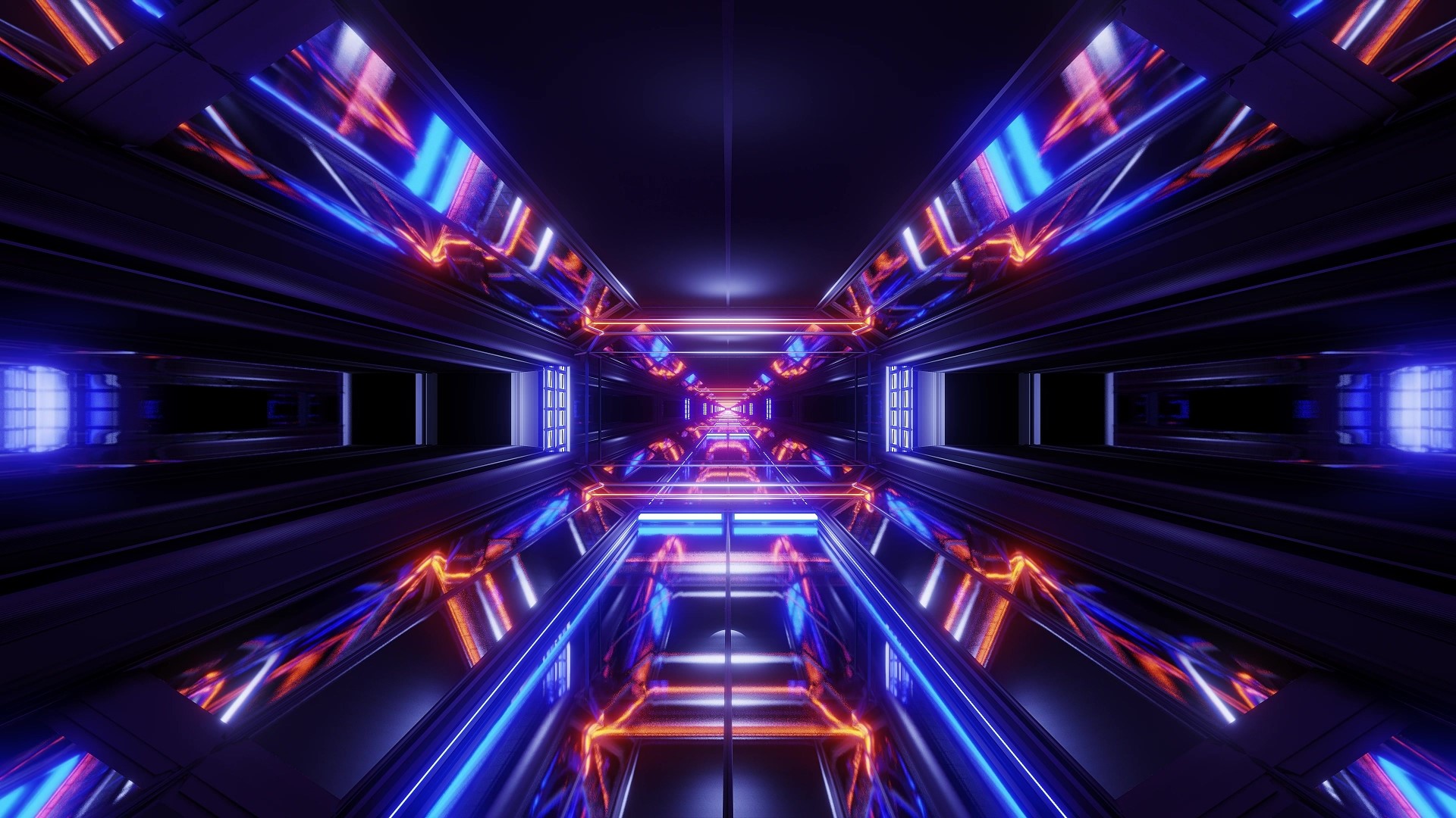 Futuristic Tunnel with Neon Lights HD Wallpaper